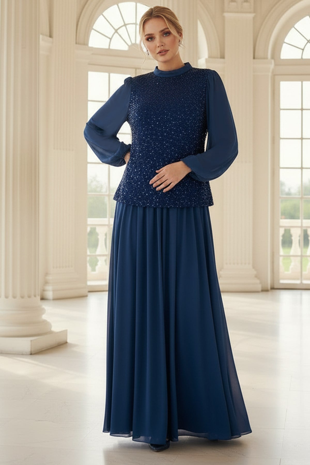 Işıltılı Uzun Abiye Lacivert FHM970FHM970-LacivertFahima