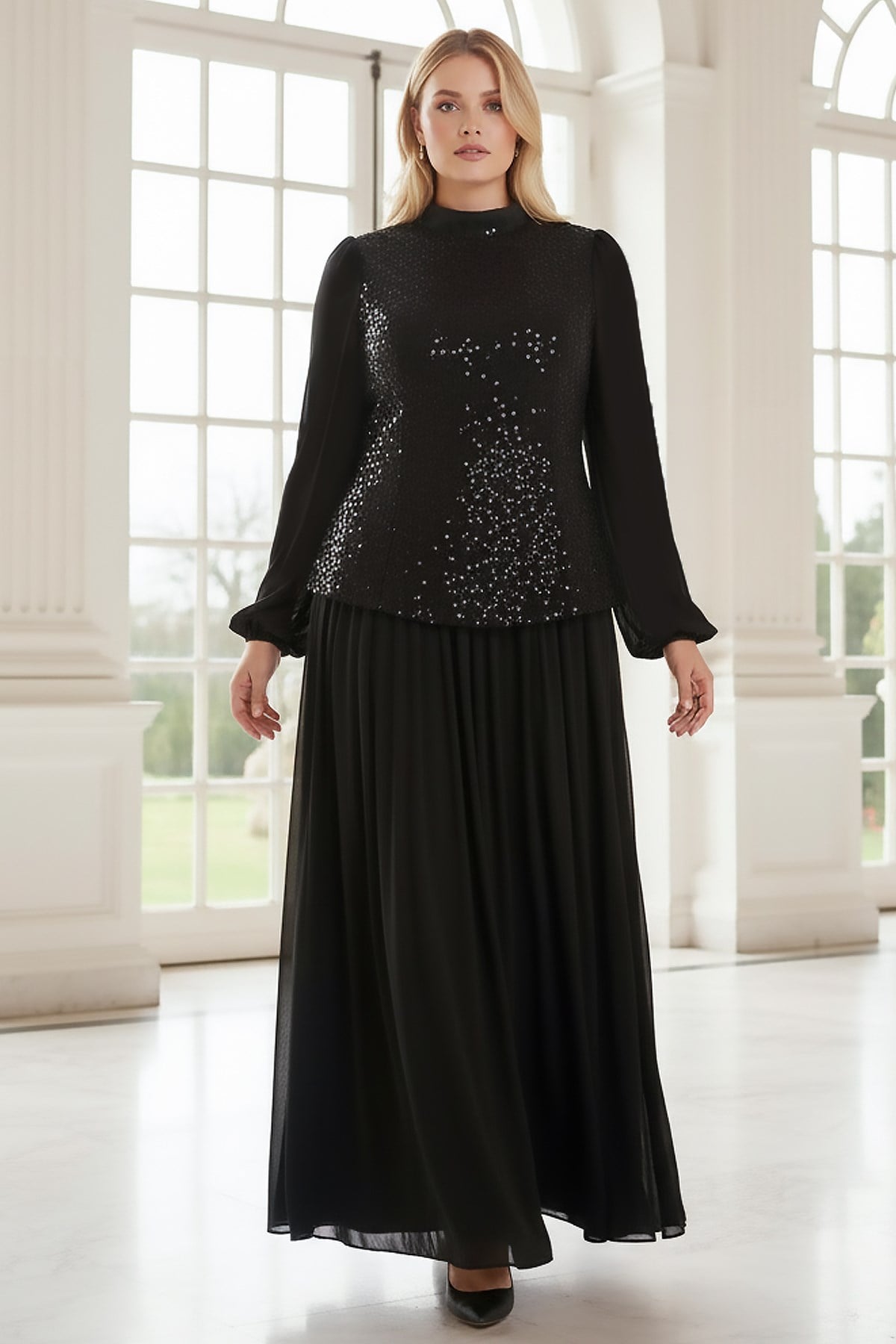 Işıltılı Uzun Abiye Siyah FHM970FHM970-SiyahFahima