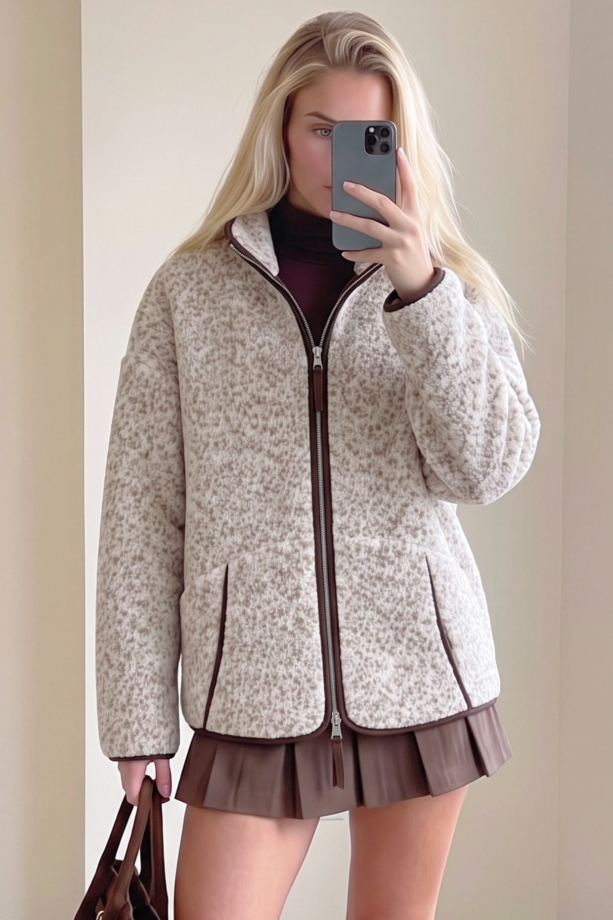 Kanguru Desenli Cepli Peluş Teddy Ceket Bej FHMMZR006FHMMZR006-BEJFahima
