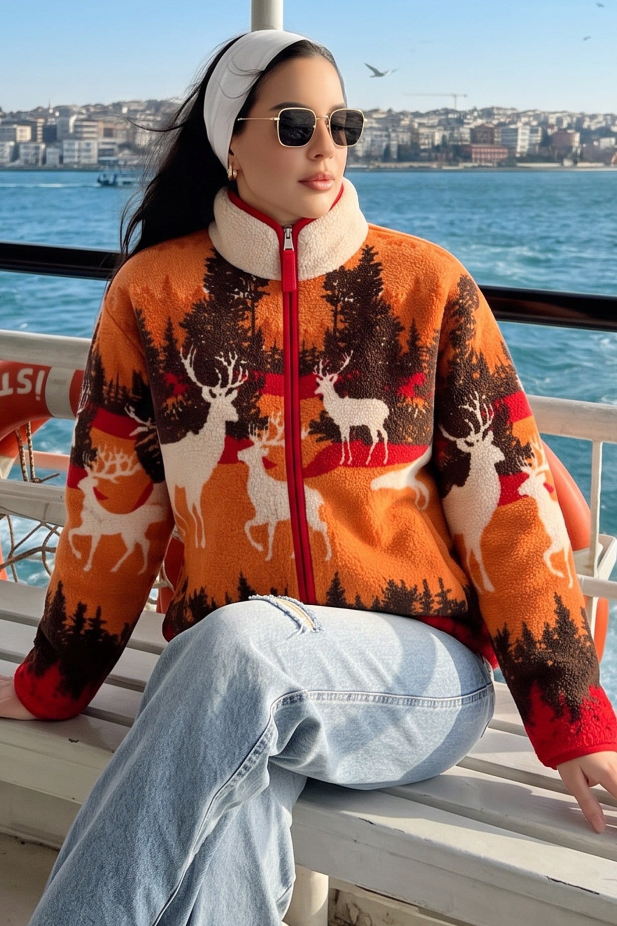 Geyik Desenli Peluş Teddy Ceket Turuncu FHMMZR006FHMMZR006-TURUNCUFahima