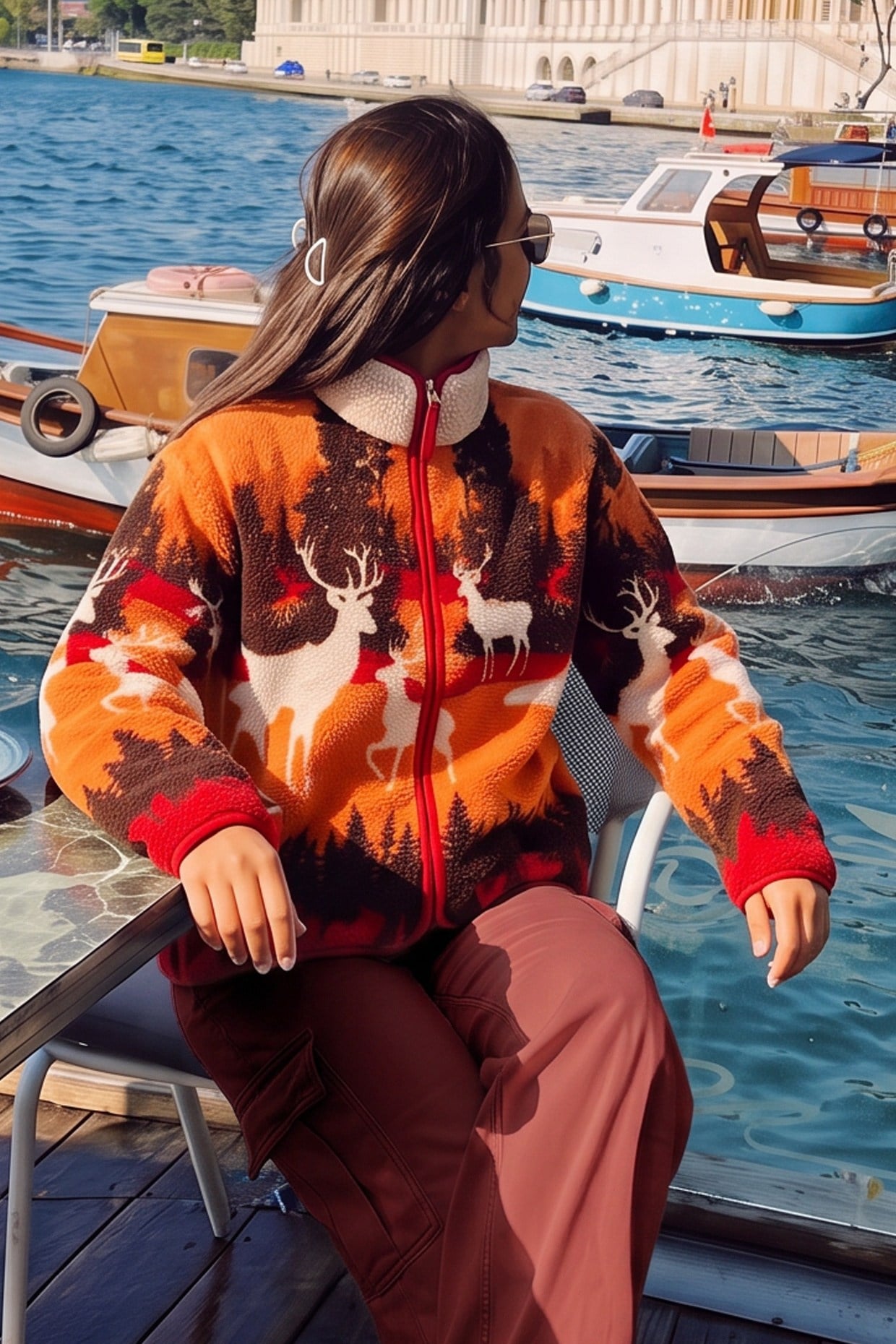 Geyik Desenli Peluş Teddy Ceket Turuncu FHMMZR006FHMMZR006-TURUNCUFahima