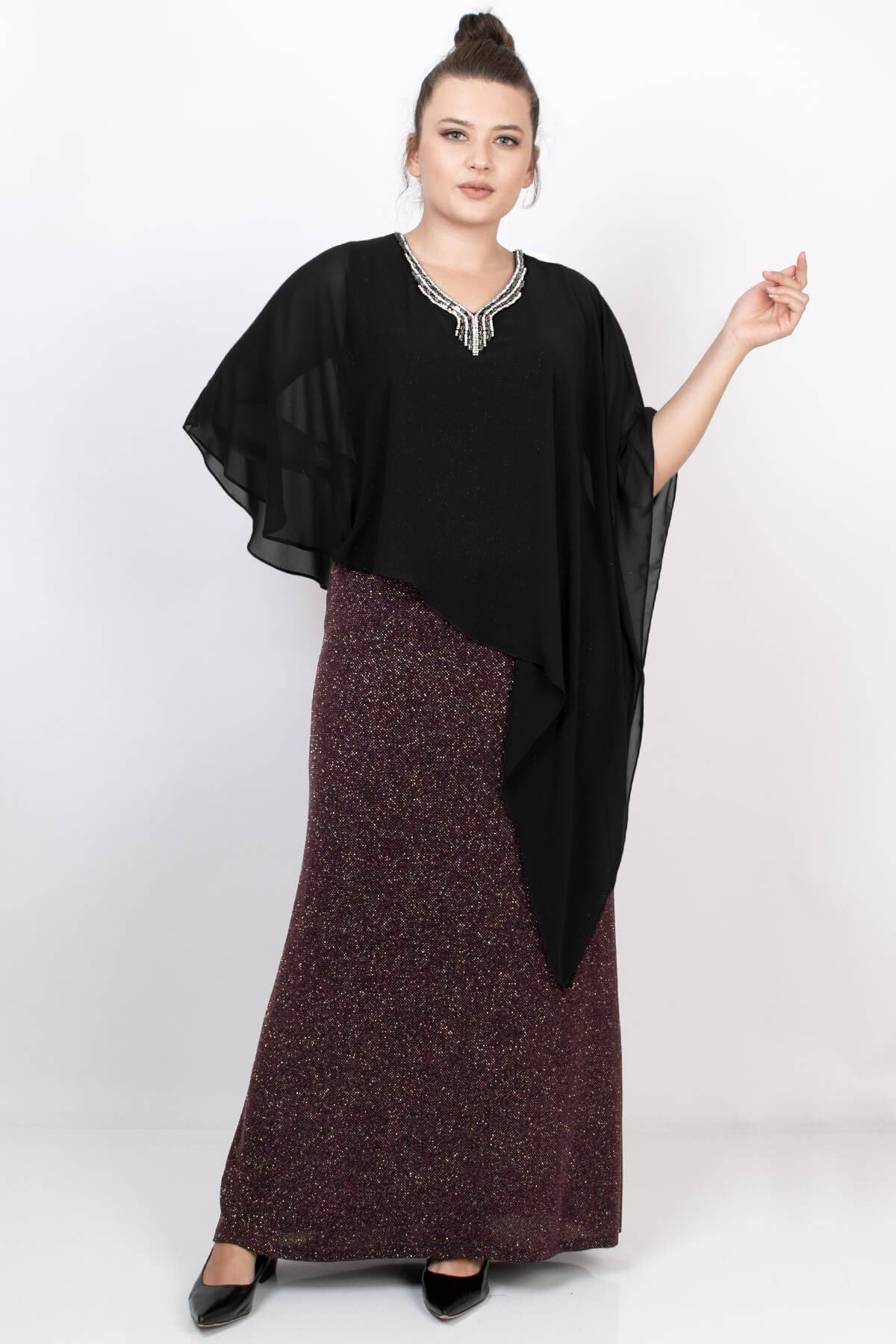 Cape Evening Dress Claret Red MDA2119MDA2119-BORDOMDA