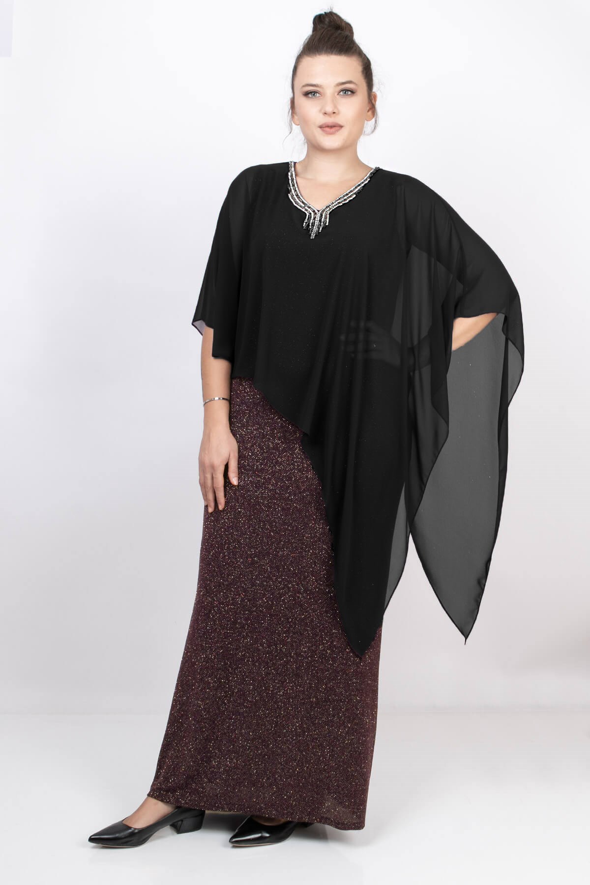 Cape Evening Dress Claret Red MDA2119MDA2119-BORDOMDA