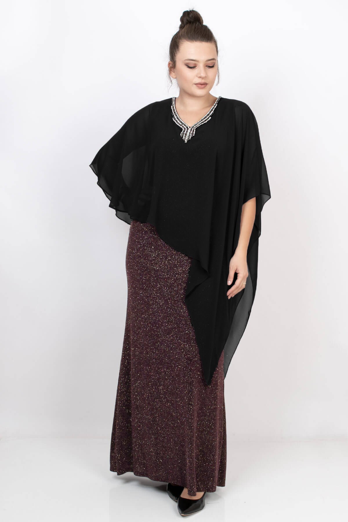 Cape Evening Dress Claret Red MDA2119MDA2119-BORDOMDA