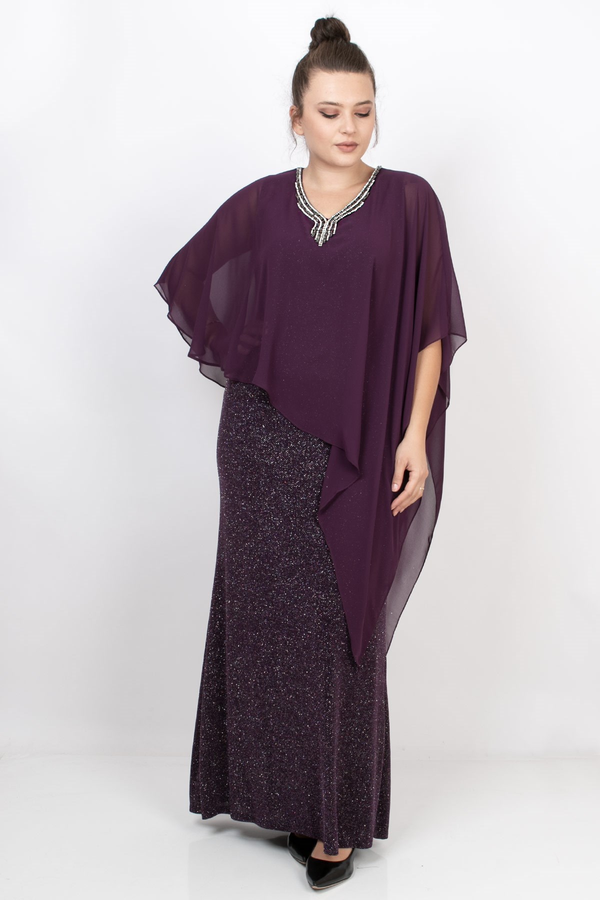 Cape Evening Dress Plum MDA2119MDA2119-MÜRDÜMMDA