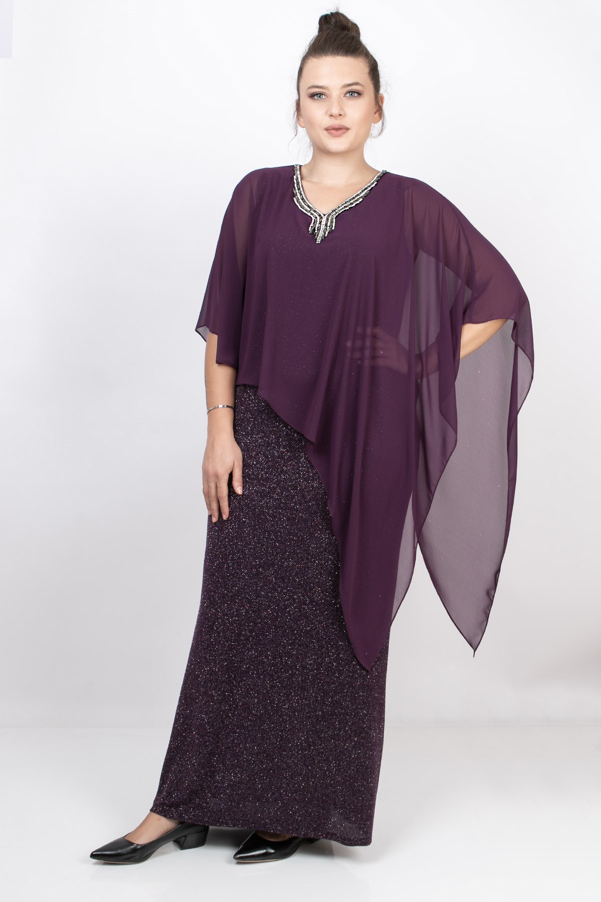Cape Evening Dress Plum MDA2119MDA2119-MÜRDÜMMDA