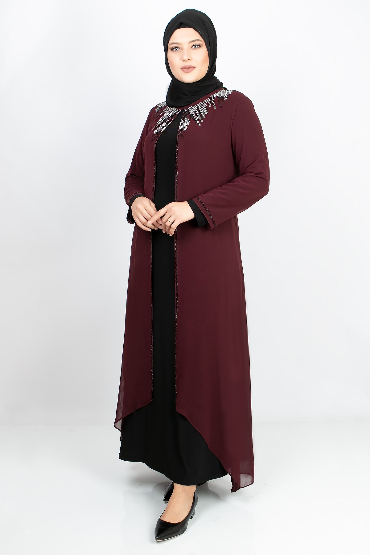 TAŞ BASKI DETAY ABİYE ELBİSEMDA2125-BORDOMDA