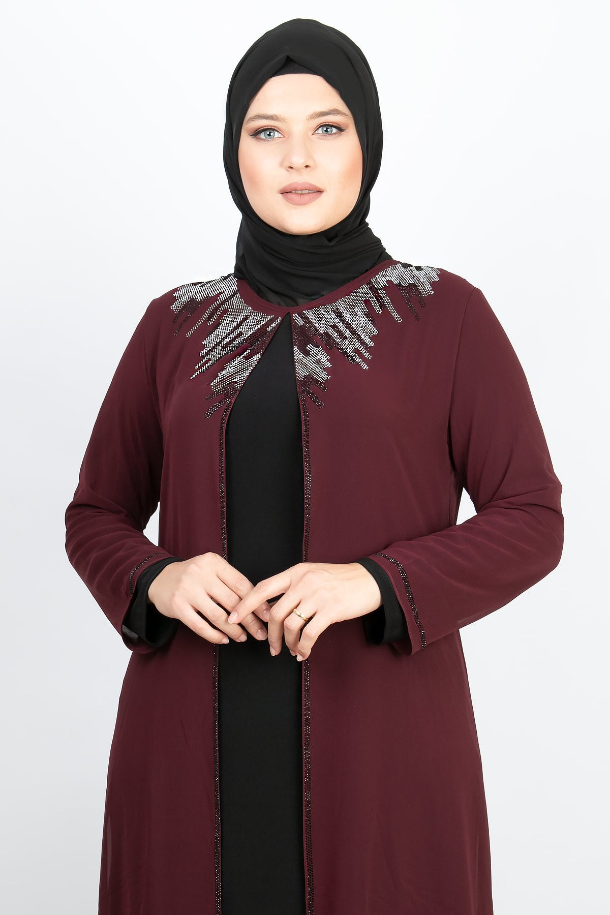 TAŞ BASKI DETAY ABİYE ELBİSEMDA2125-BORDOMDA