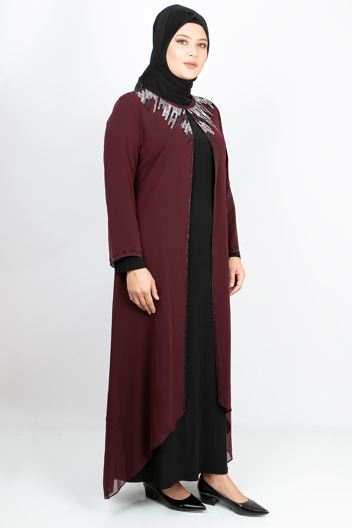 TAŞ BASKI DETAY ABİYE ELBİSEMDA2125-BORDOMDA