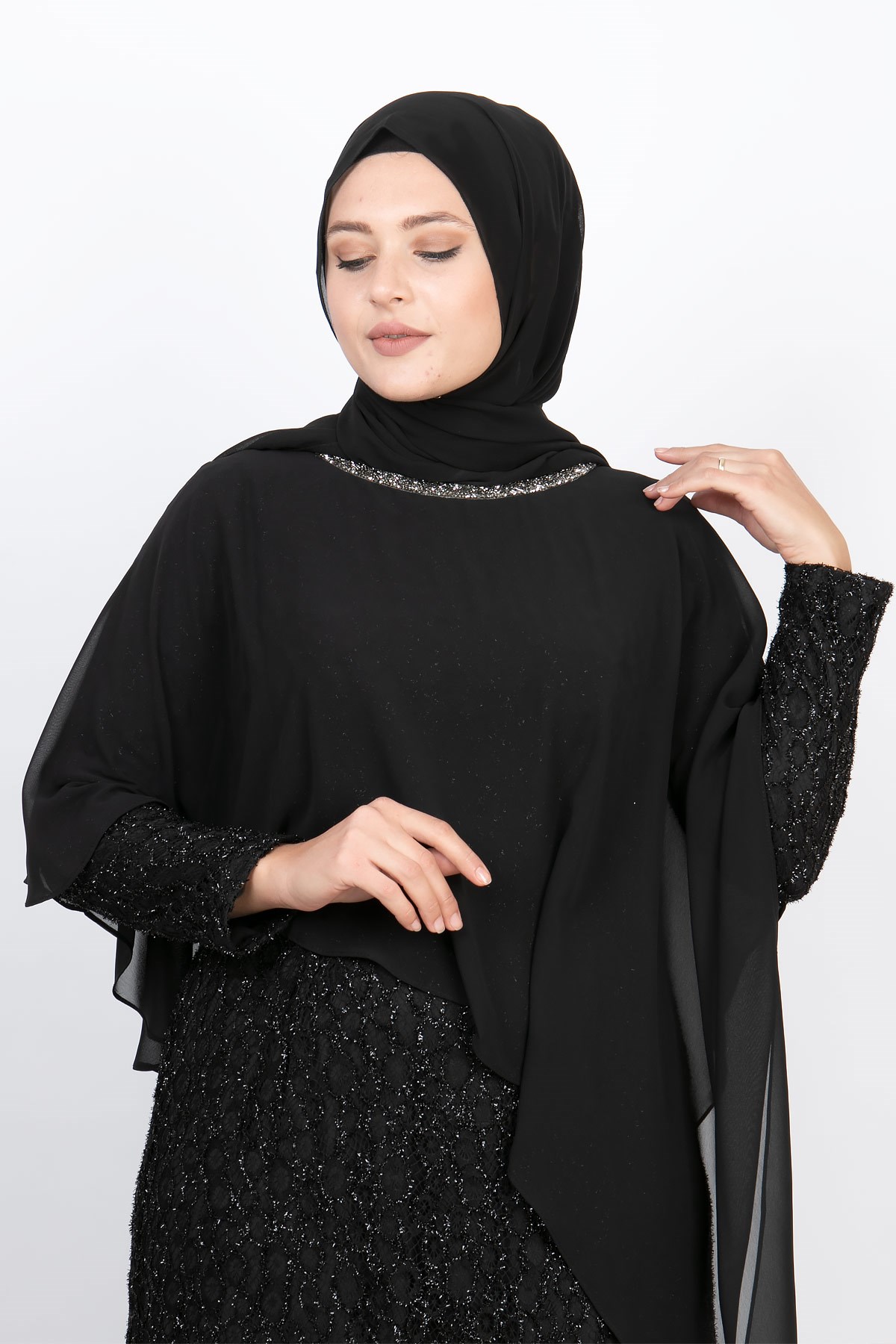 Pelerinli Abiye Siyah MDA2127MDA2127-SİYAHMDA