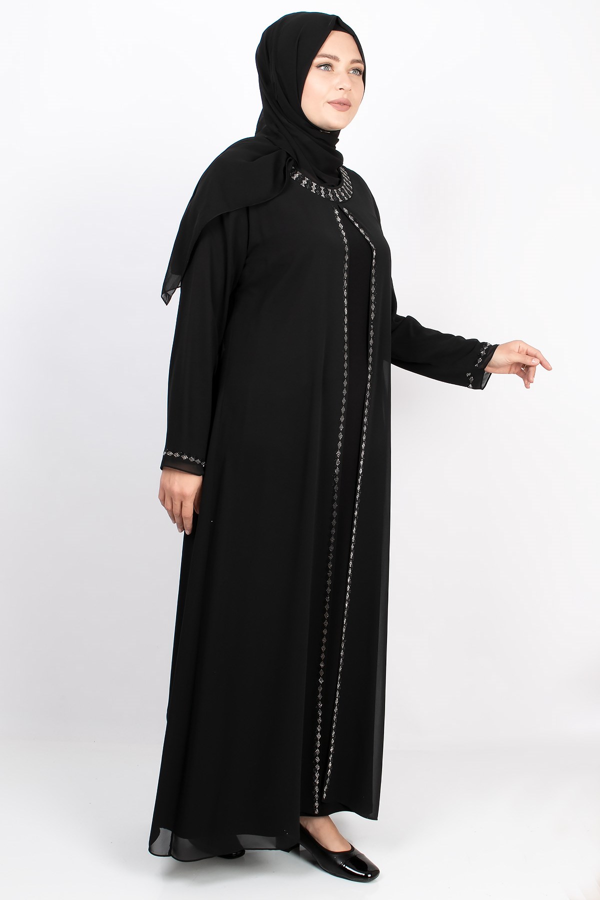 TAŞ BASKI DETAYLI ABİYEMDA2161-SİYAHMDA