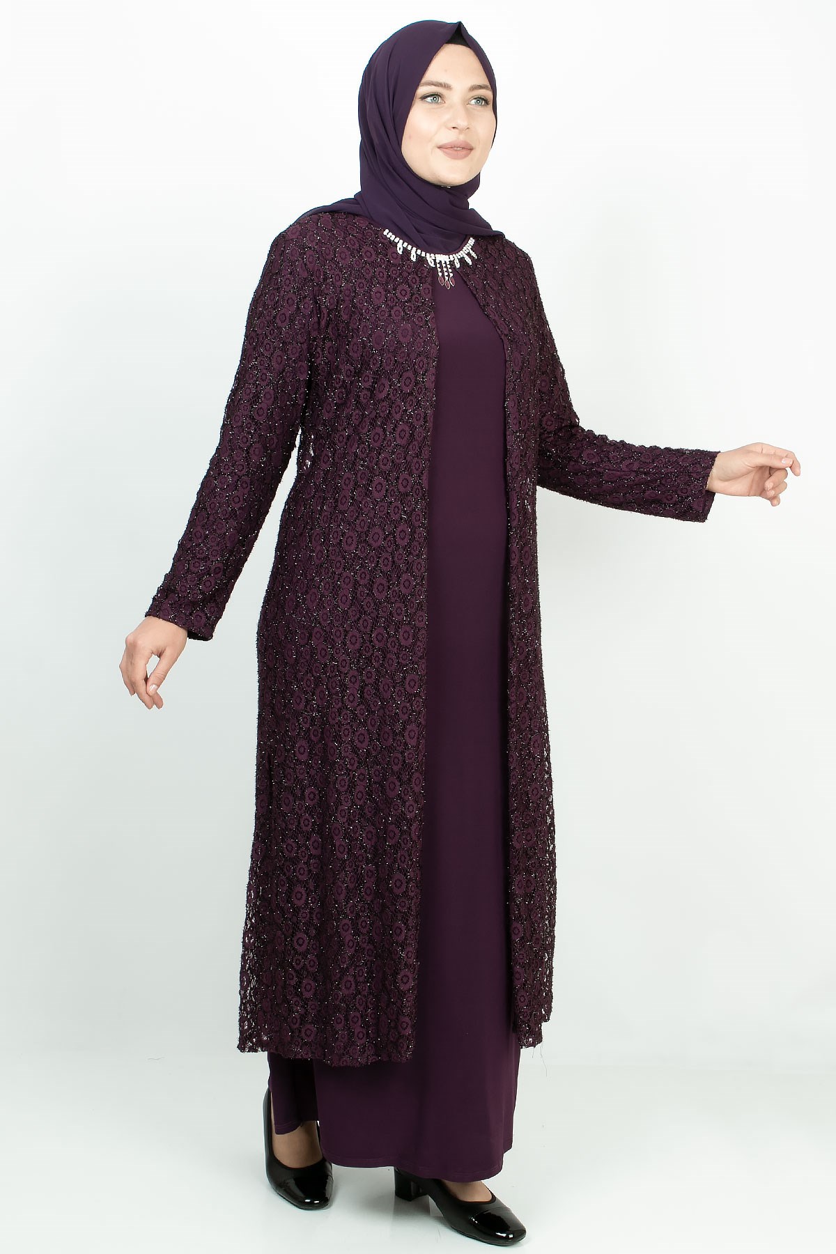 PAYET İŞLEMELİ SİMLİ ABİYEMDA2163-MÜRDÜMMDA