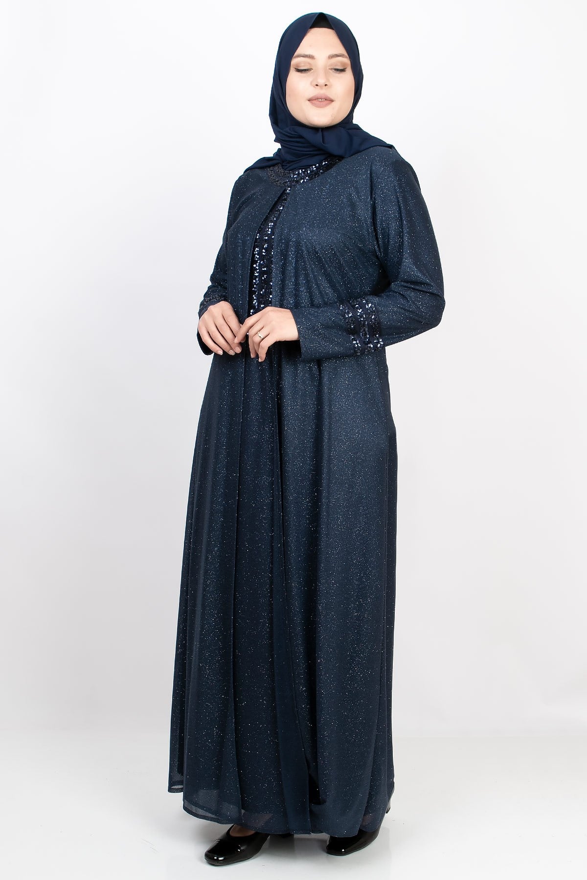 PAYET İŞLEMELİ SİMLİ ABİYEMDA2165-LACİVERTMDA