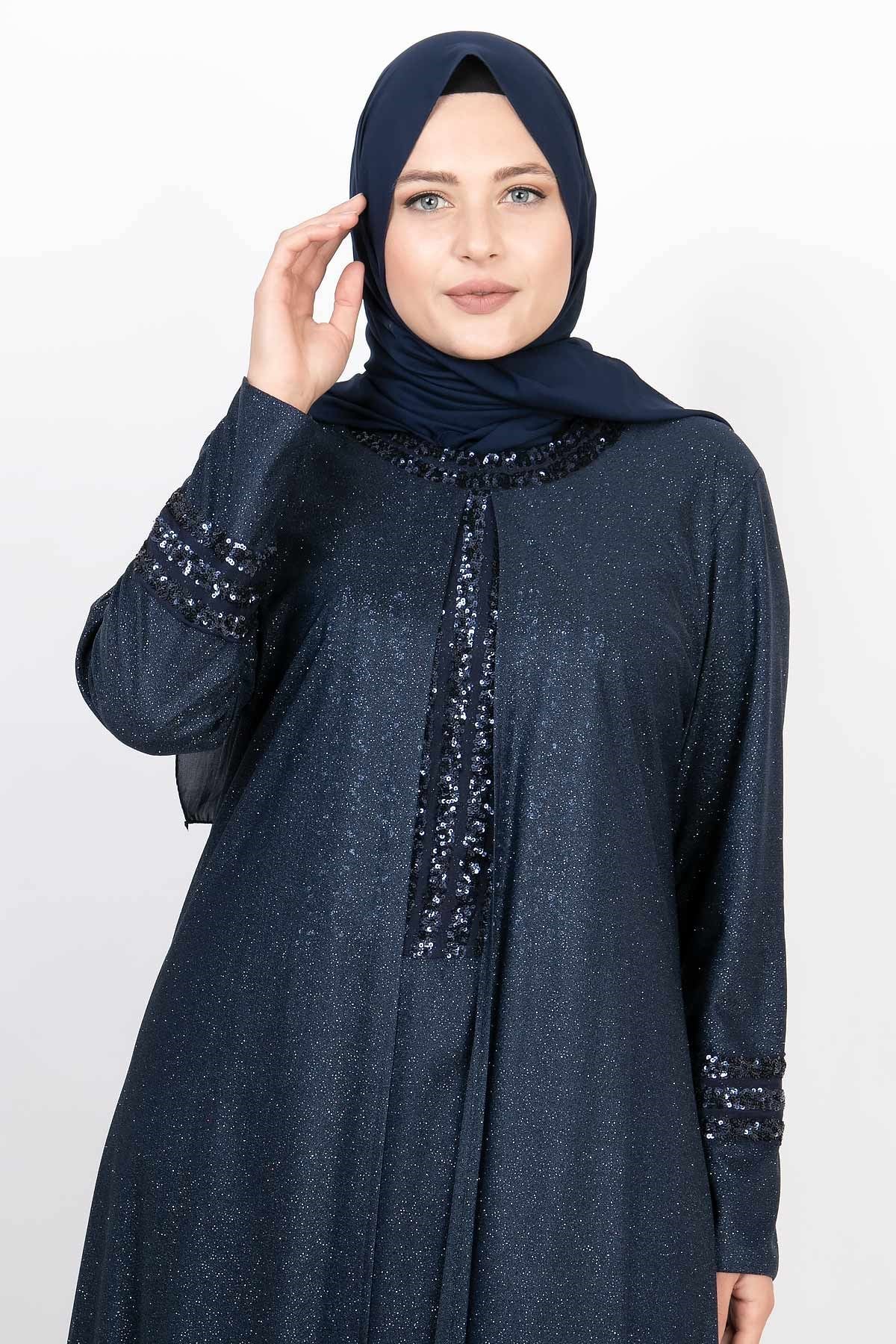 PAYET İŞLEMELİ SİMLİ ABİYEMDA2165-LACİVERTMDA