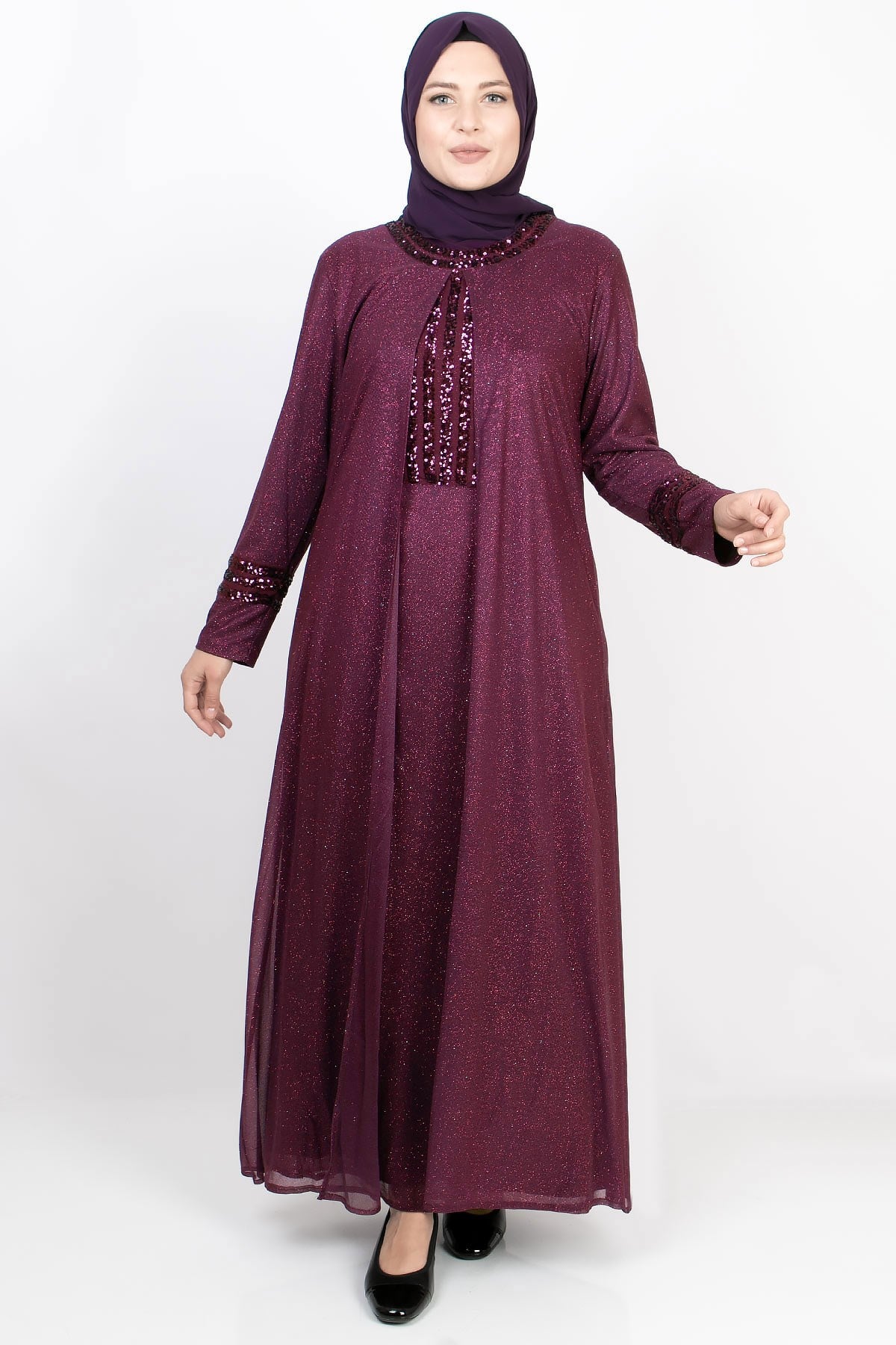 PAYET İŞLEMELİ SİMLİ ABİYEMDA2165-MÜRDÜMMDA