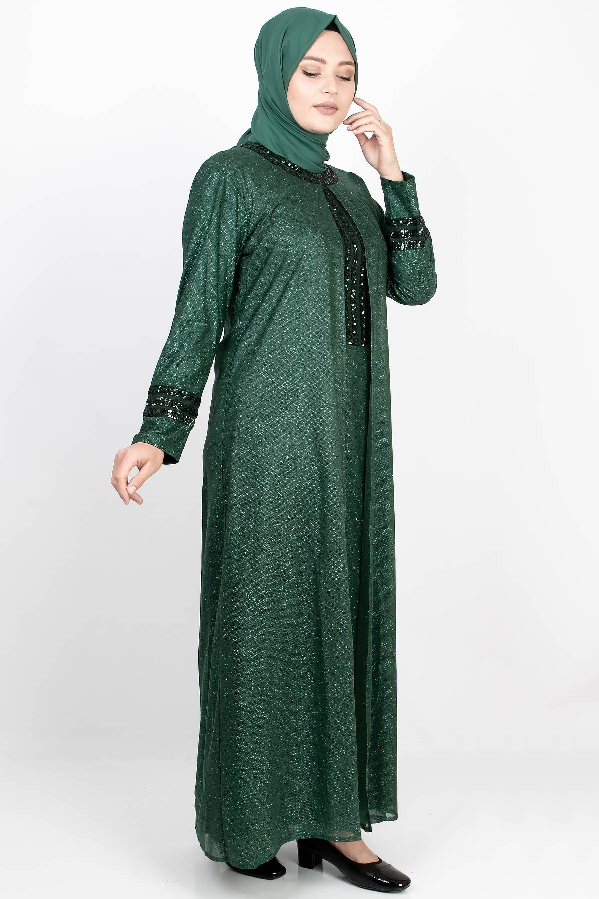 PAYET İŞLEMELİ SİMLİ ABİYEMDA2165-ZÜMRÜTMDA