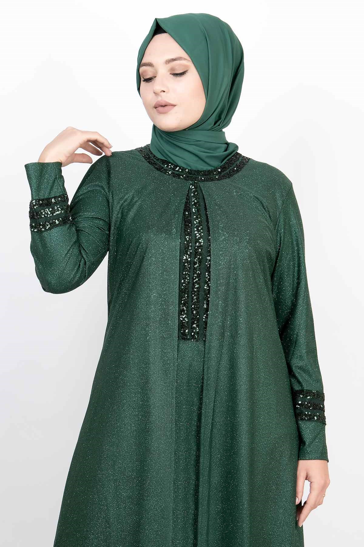 PAYET İŞLEMELİ SİMLİ ABİYEMDA2165-ZÜMRÜTMDA