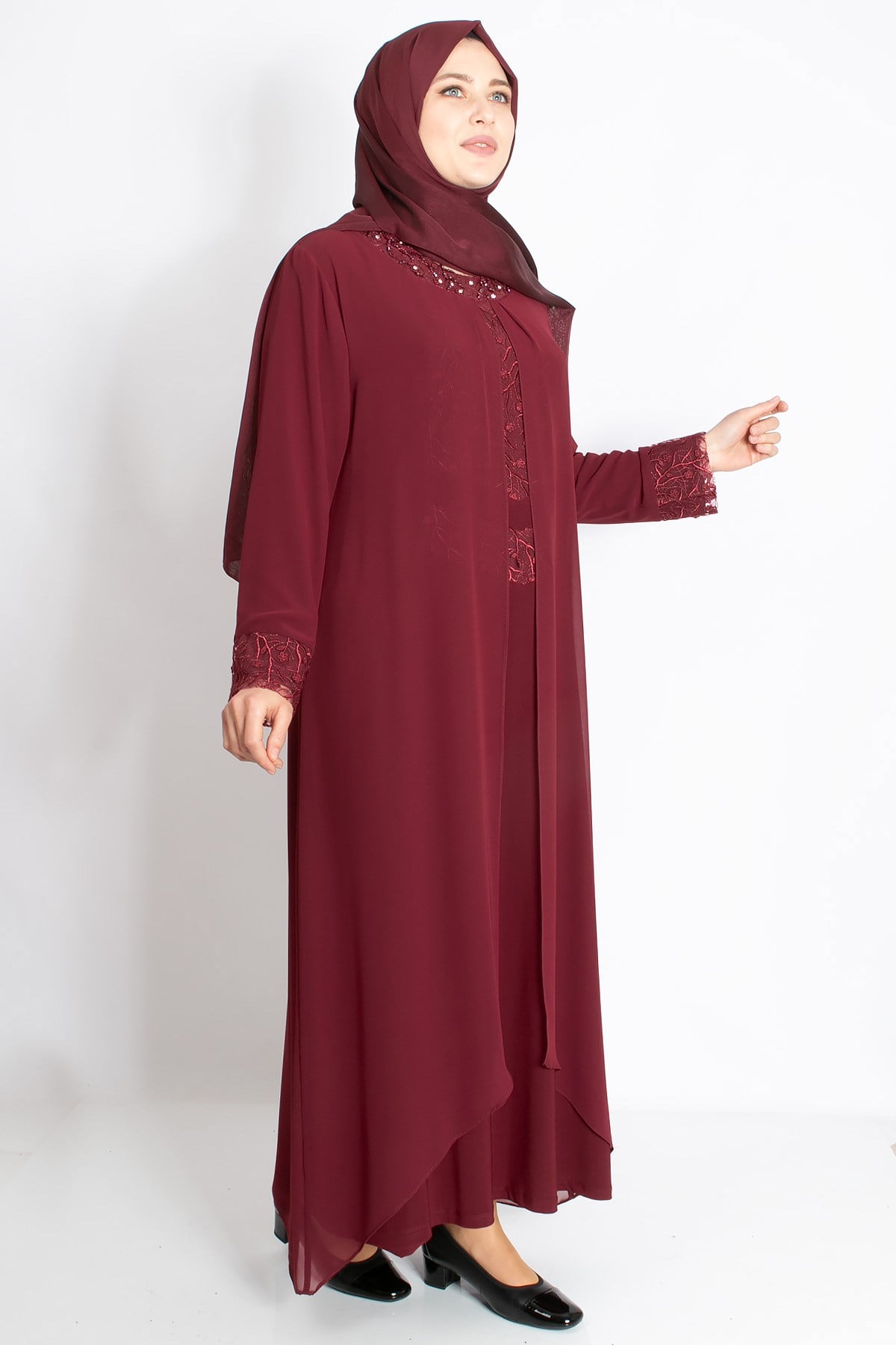 Dantel İşleme Detay Şifon Abiye Bordo MDA2202MDA2202-BORDOMDA