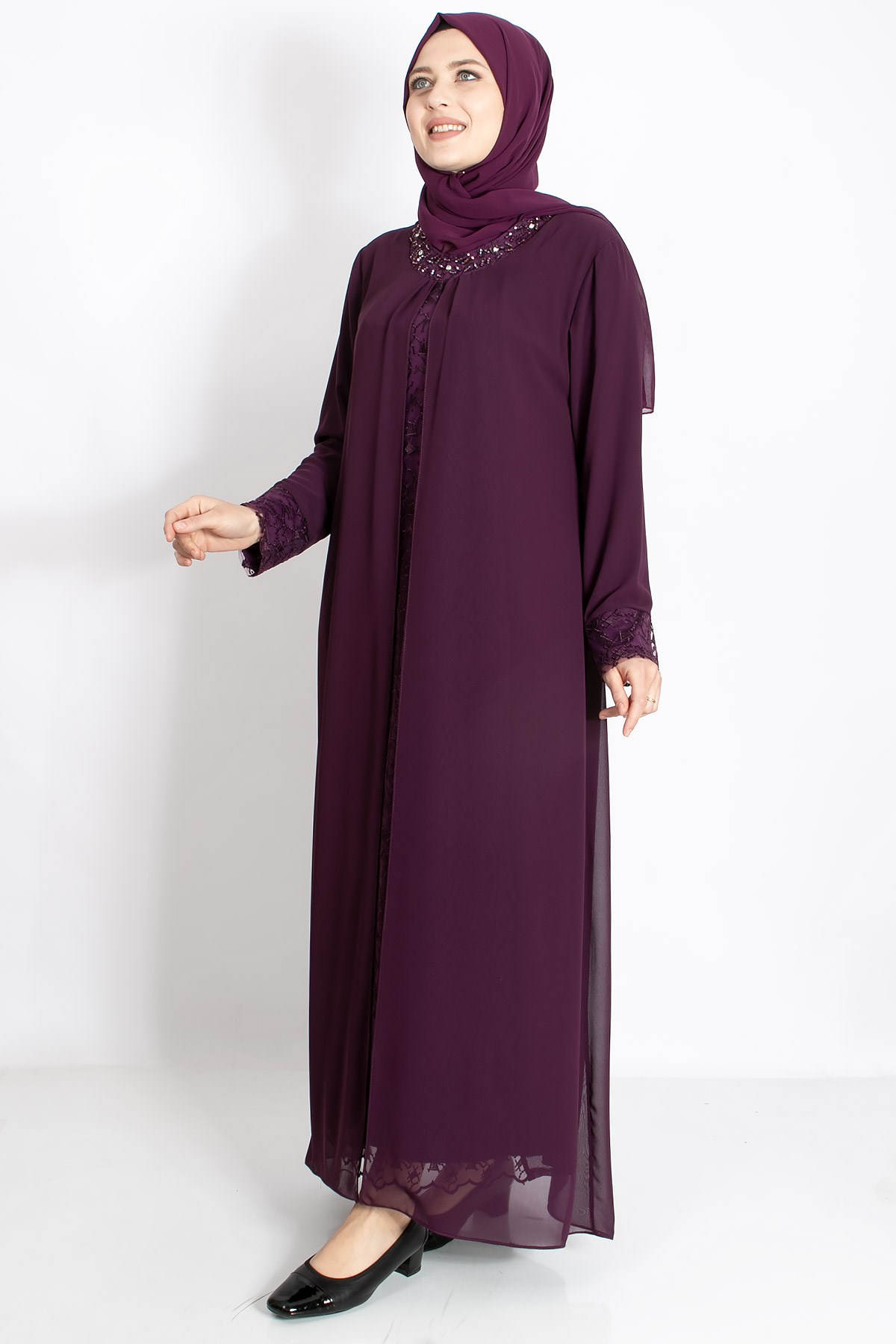 DANTEL DETAYLI ŞİFON ABİYEMDA2204-MÜRDÜMMDA