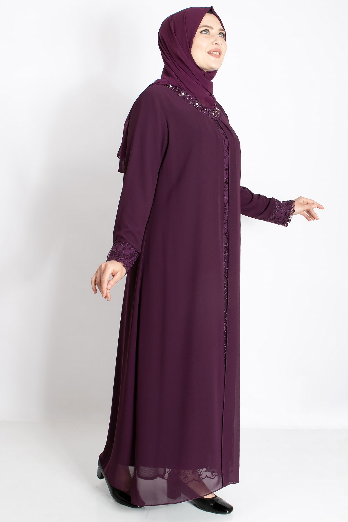 DANTEL DETAYLI ŞİFON ABİYEMDA2204-MÜRDÜMMDA