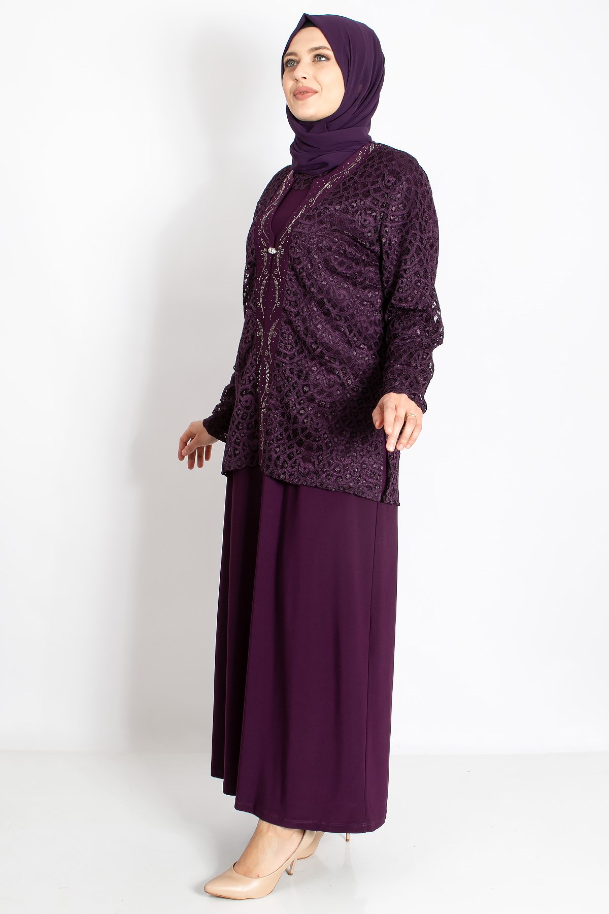 DANTEL DETAY CEKETLİ ABİYE TAKIMMDA2208-MÜRDÜMMDA