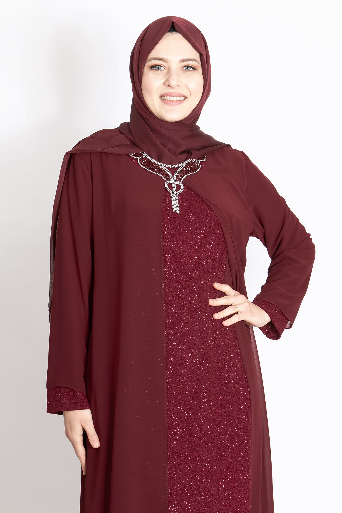 KOLYE DETAYLI ABİYEMDA2210-BORDOMDA