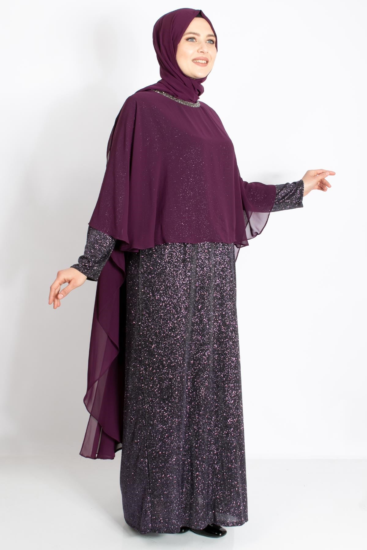 PELERİNLİ SİMLİ ABİYEMDA2216-MÜRDÜMMDA