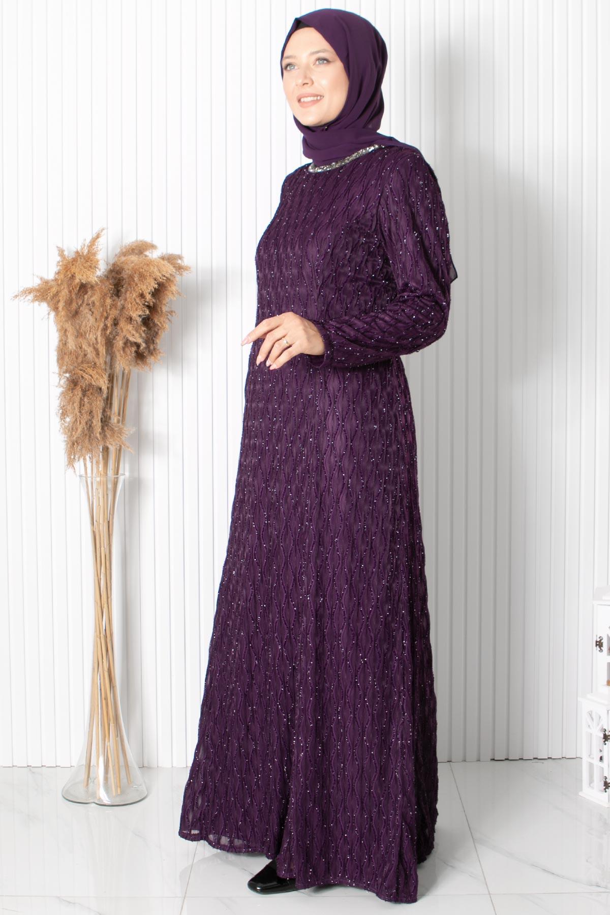 TAŞ İŞLEME DETAYLI SİMLİ ABİYEMDA2232-MÜRDÜMMDA