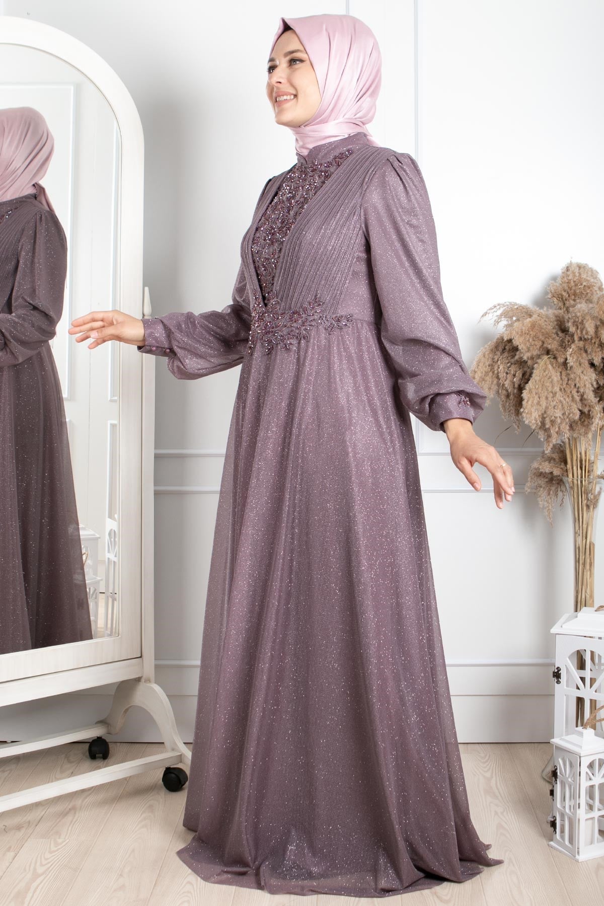 TAŞ İŞLEME DETAYLI SİMLİ ABİYEMDA2258-LİLAMDA