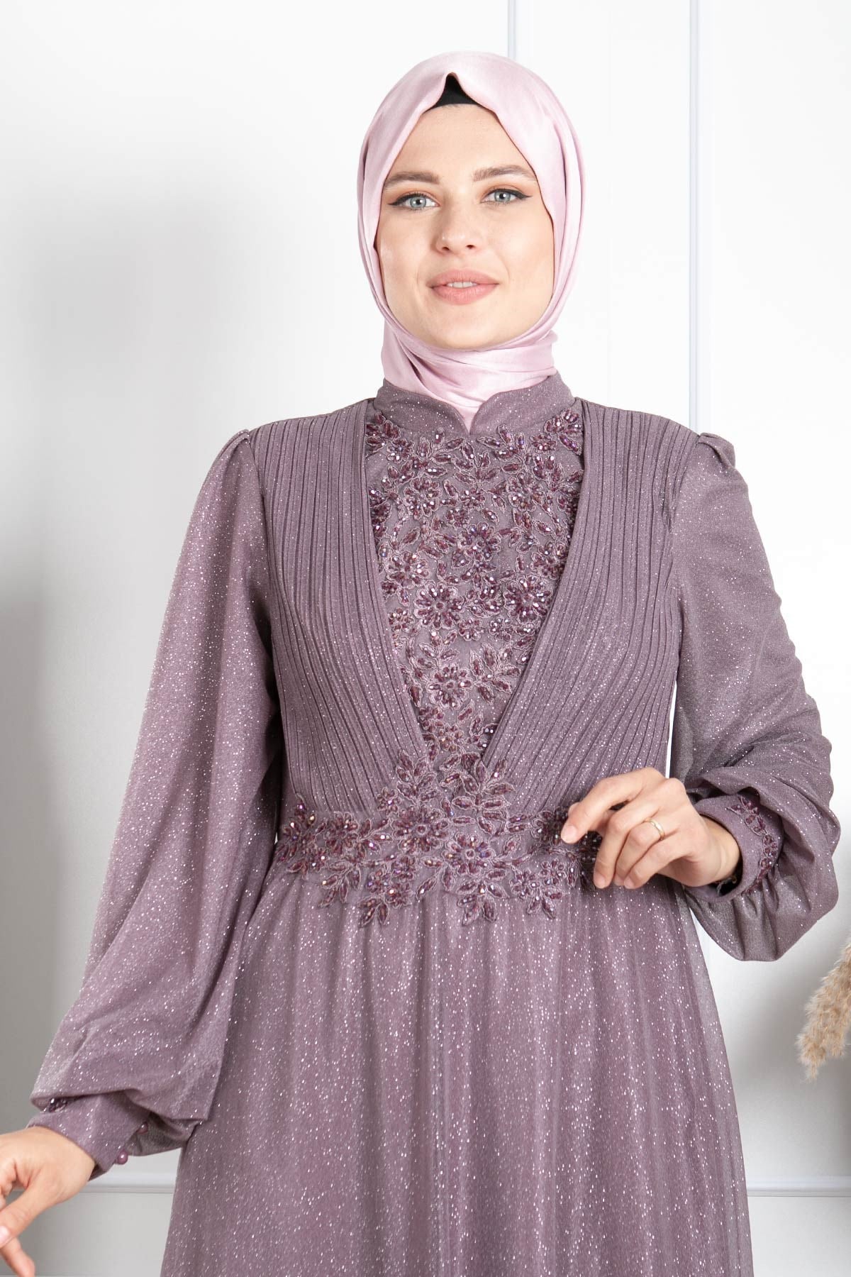 TAŞ İŞLEME DETAYLI SİMLİ ABİYEMDA2258-LİLAMDA
