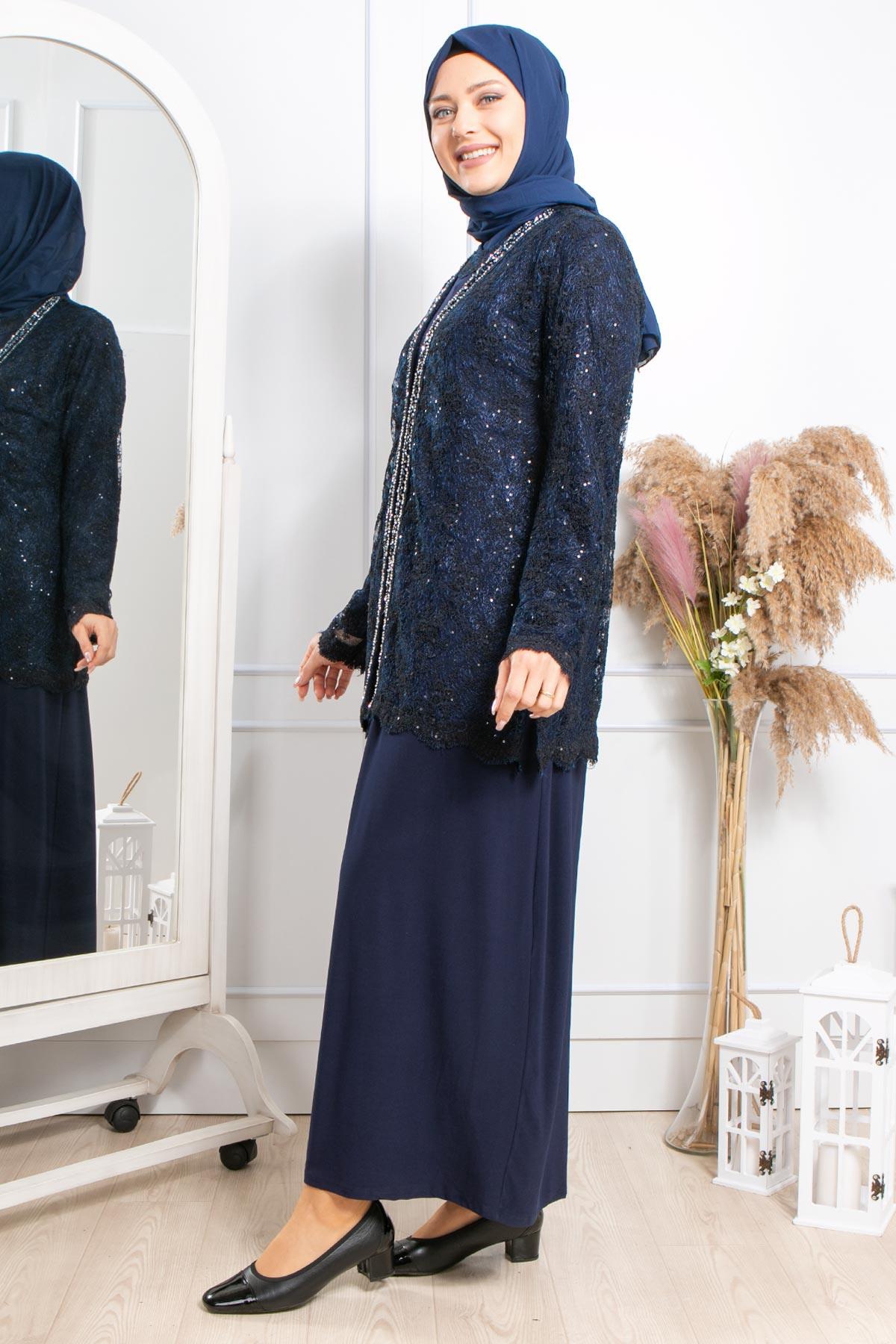 TAŞ İŞLEMELİ ABİYEMDA2309-LACİVERTMDA