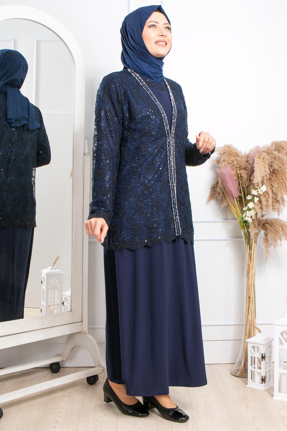 TAŞ İŞLEMELİ ABİYEMDA2309-LACİVERTMDA
