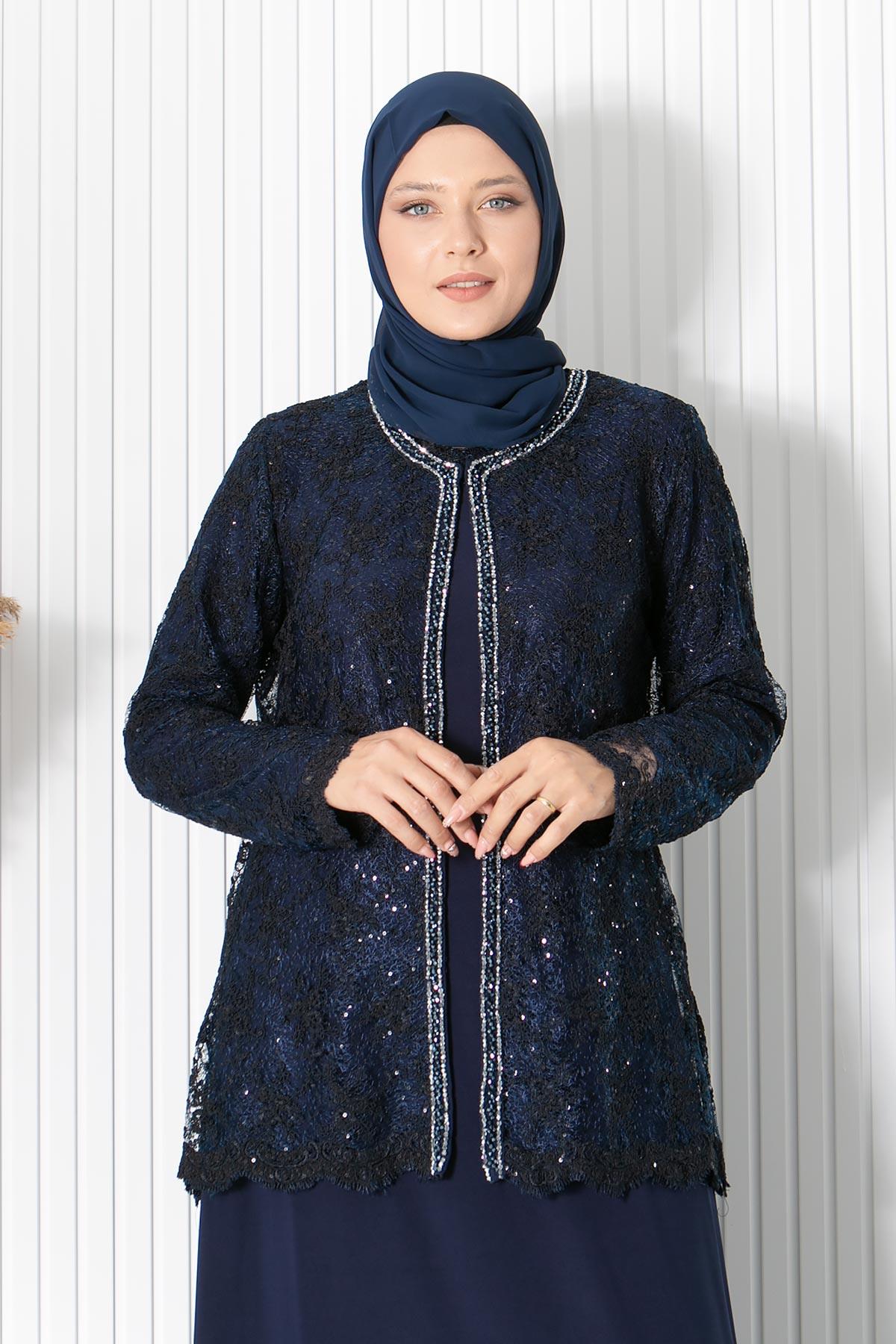 Abendkleid mit Spitze und Pailletten in Navy Blau MDA2311
MDA2311-LACİVERTMDA