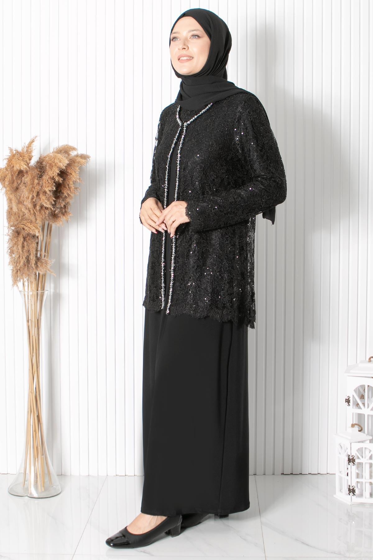 Lace Sequin Detailed Evening Dress Black MDA2311
MDA2311-SİYAHMDA