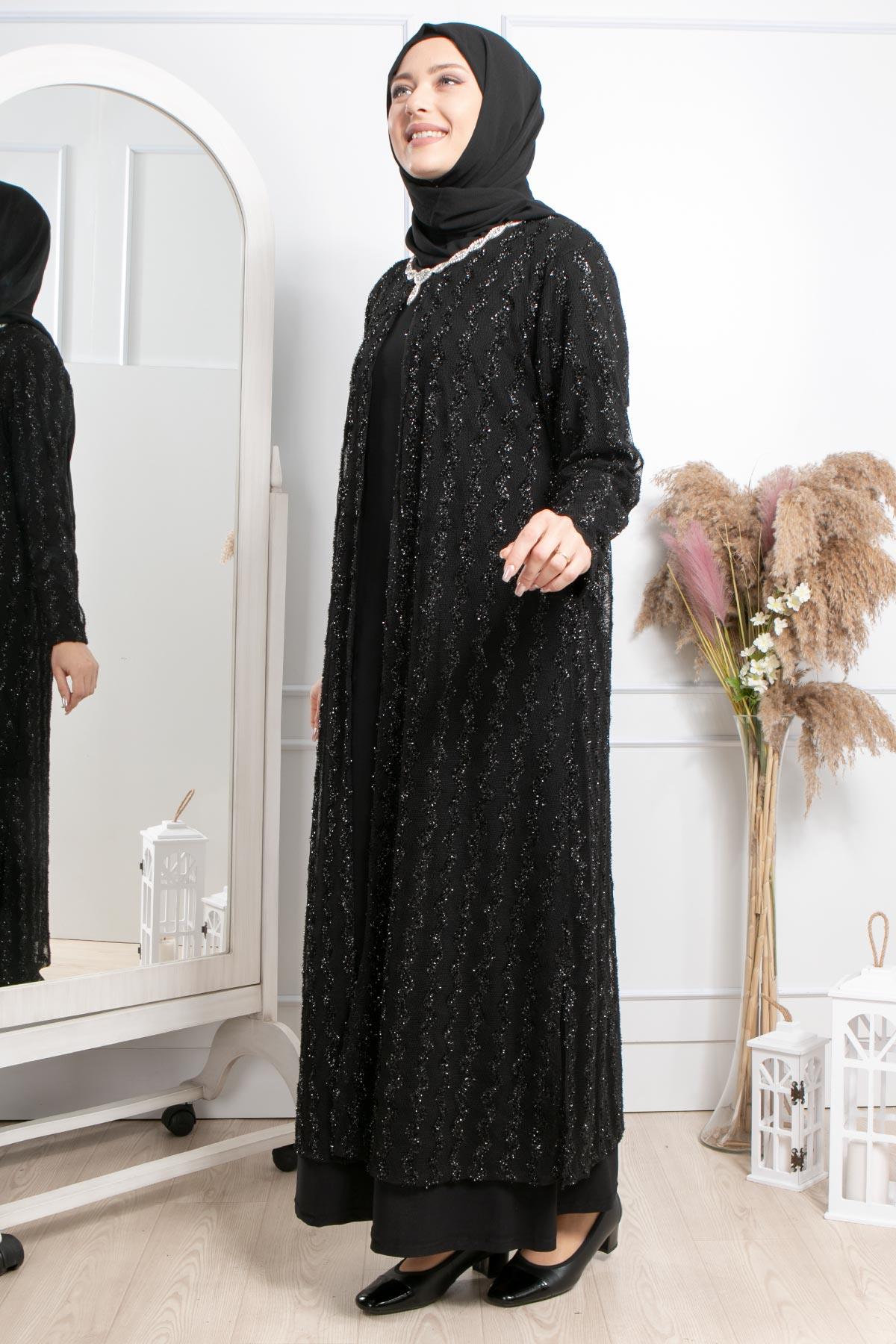 TAŞ İŞLEME YAKA DETAYLI ABİYEMDA2319-SİYAHMDA