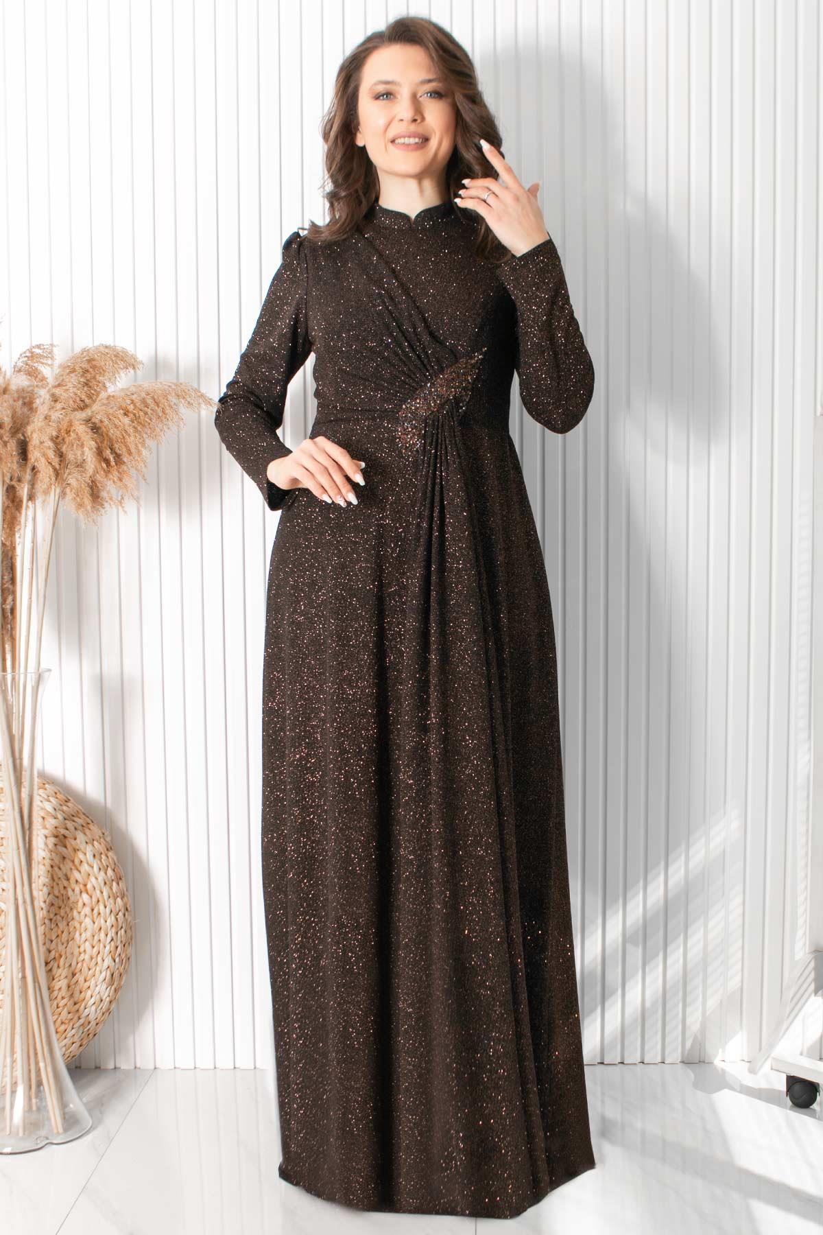 SİMLİ TAŞ BASKI DETAYLI ABİYEMDA2430-BAKIRMDA