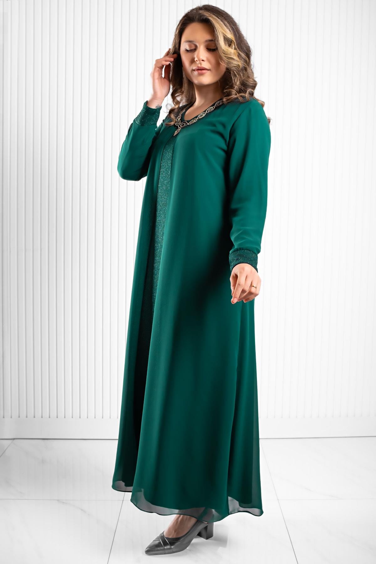 TAŞ BASKI VE SİM DETAYLI ABİYEMDA2520-YEŞİLMDA