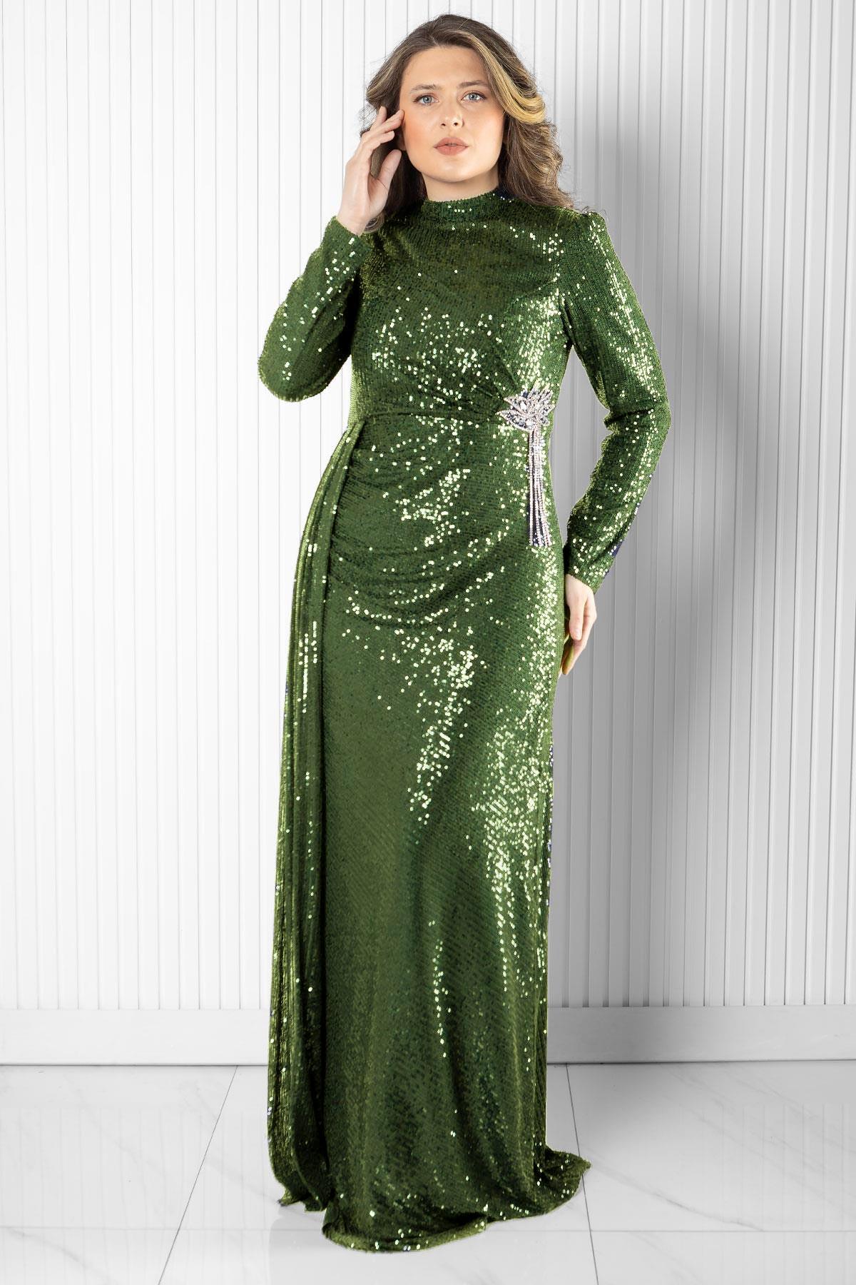 TAŞ İŞLEMELİ PAYETLİ ABİYEMDA2524-YEŞİLMDA