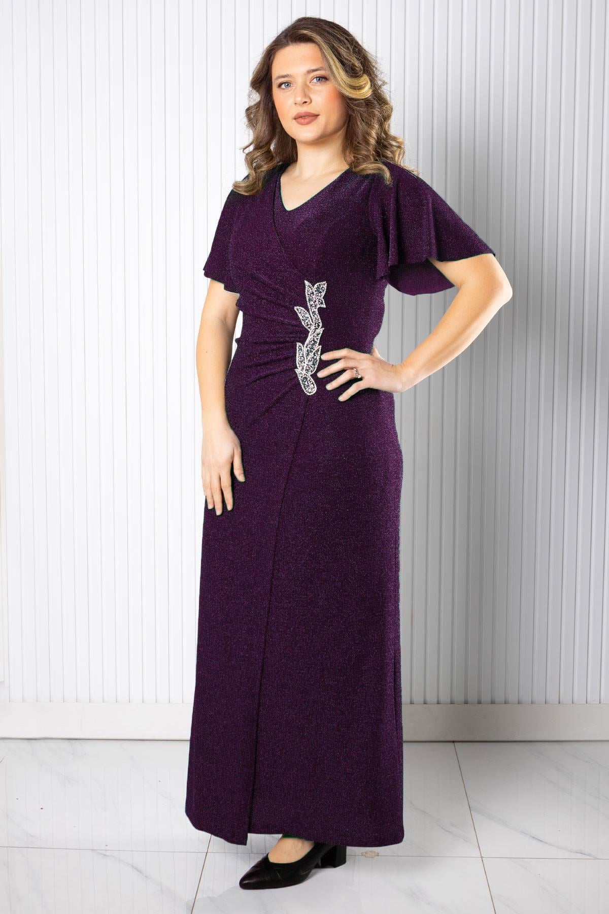 TAŞ BASKI DETAYLI SİMLİ ABİYEMDA2533-MÜRDÜMMDA