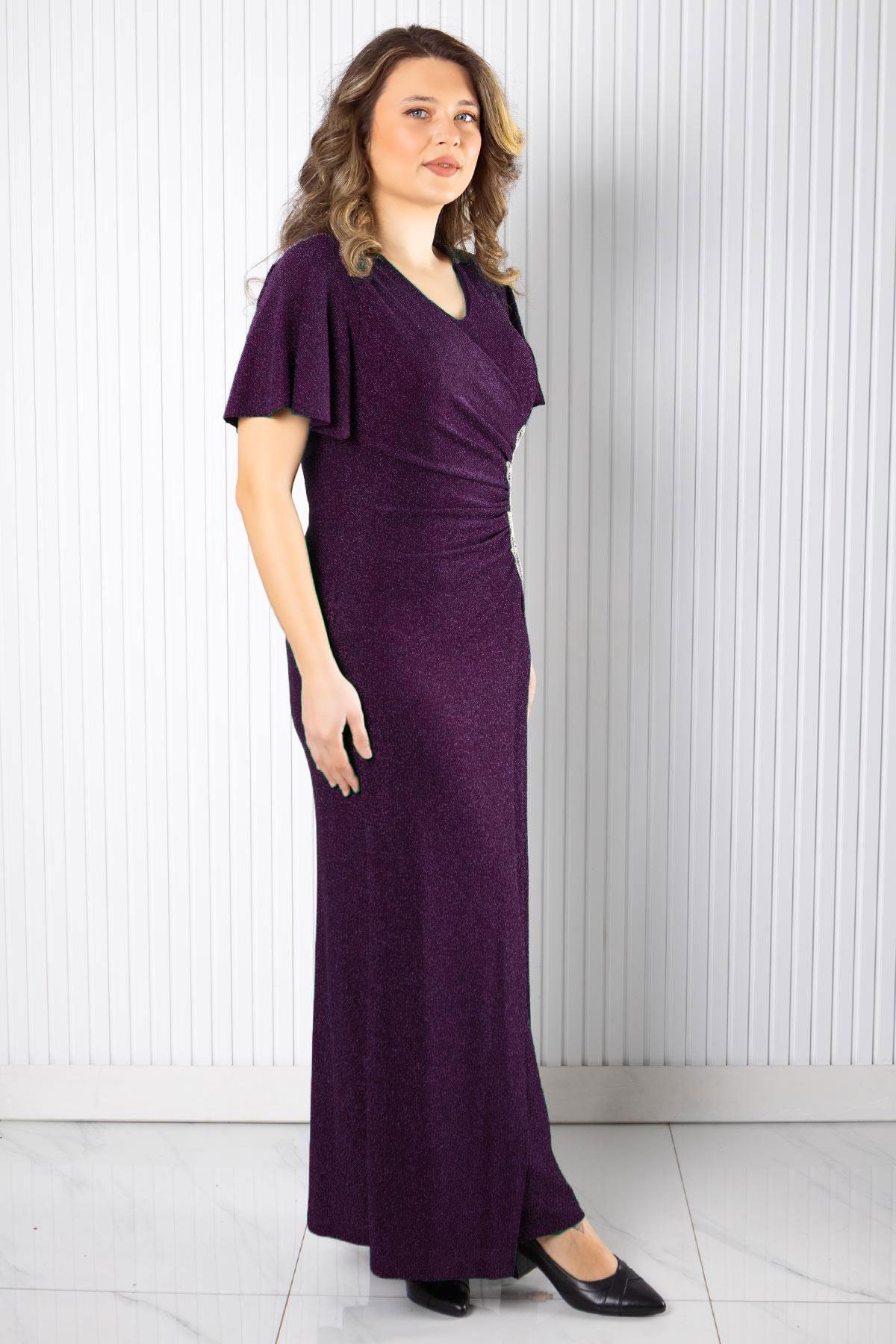 TAŞ BASKI DETAYLI SİMLİ ABİYEMDA2533-MÜRDÜMMDA