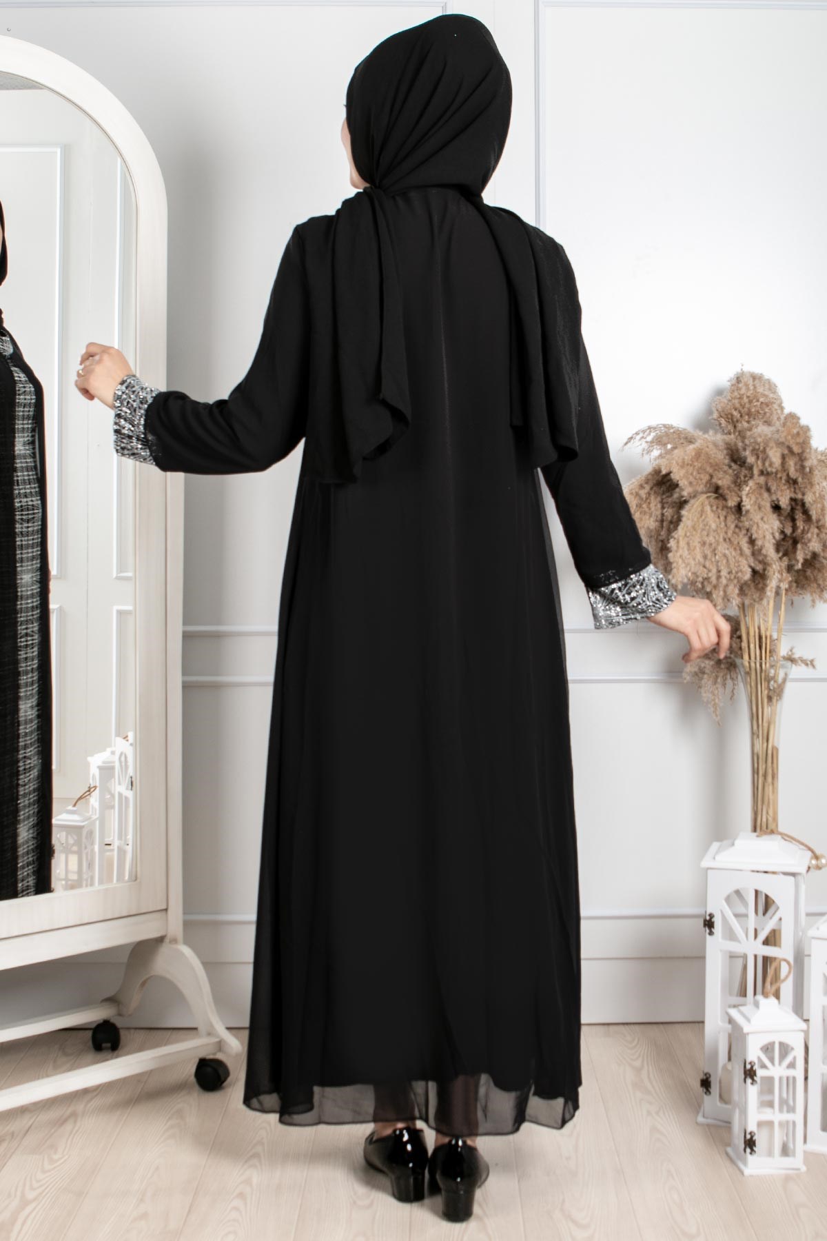 SİMLİ ŞİFON ABİYEMDA5077-GÜMÜŞMDA