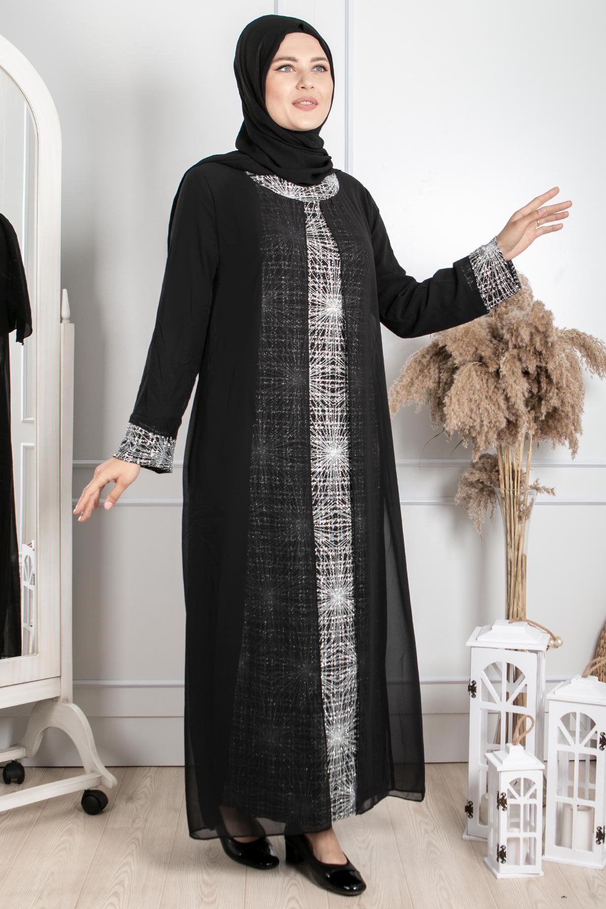 SİMLİ ŞİFON ABİYEMDA5077-GÜMÜŞMDA