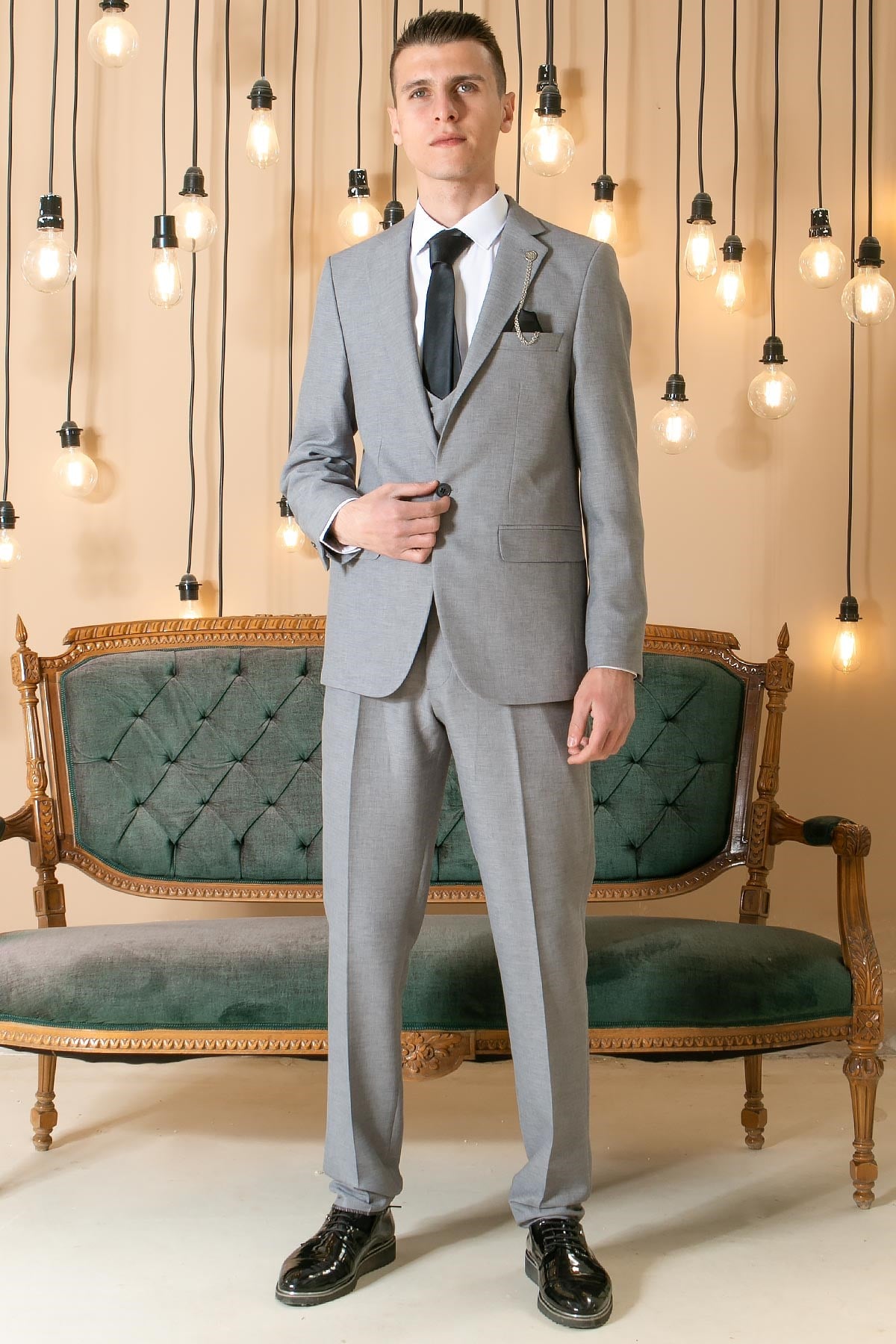 Pants - Vest - Jacket - 3 Piece Suit - Lined - Grey -  MDV100MDV100-GRİModaviki