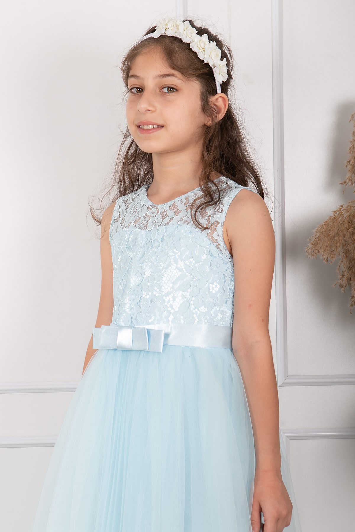 Tulle Children's Evening Dresses with Lace Details Baby Blue MDV304MDV304-BEBE MAVİModaviki