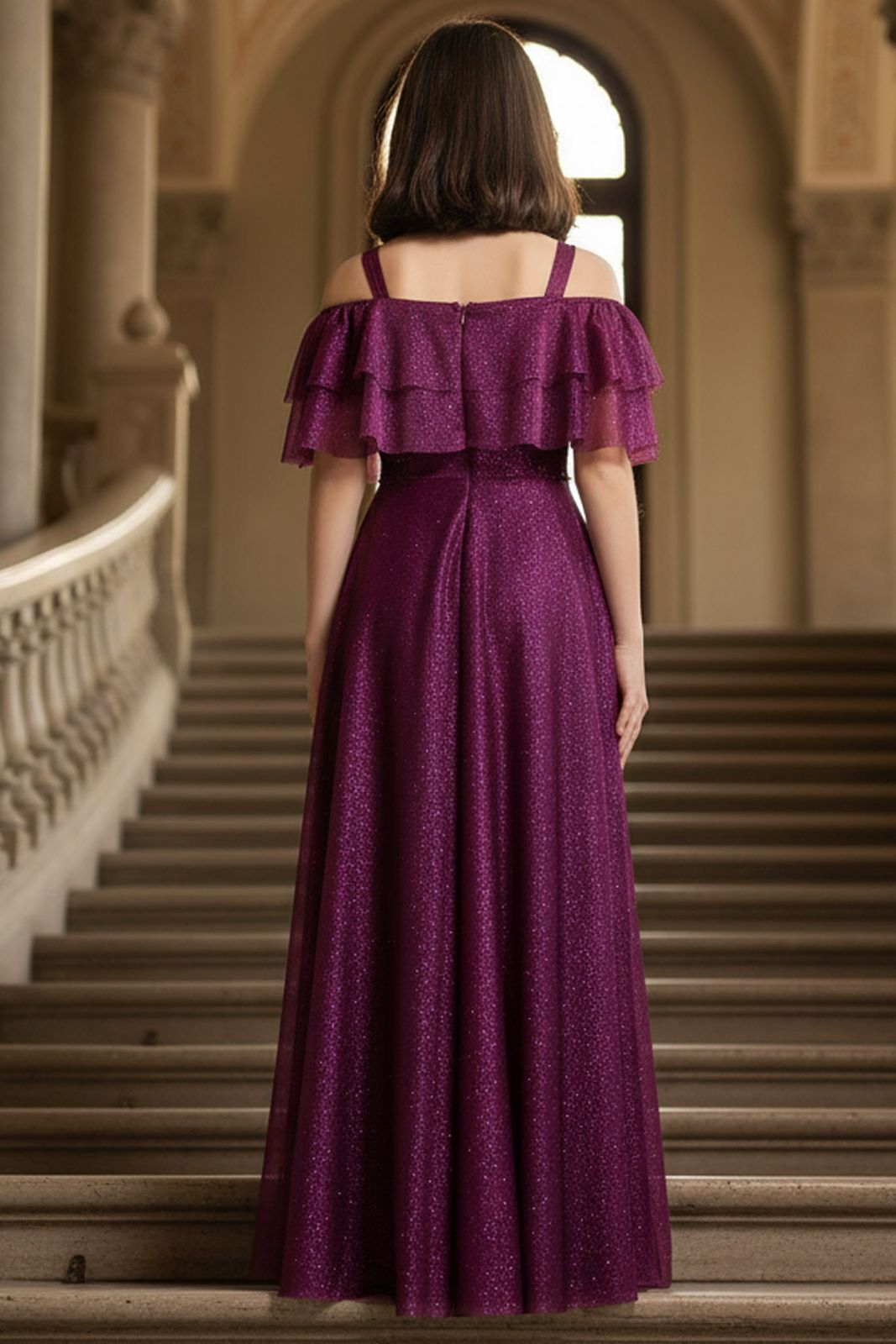 Fırfır Detaylı Simli Tül Çocuk Abiye Mor MDV314MDV314-MORModaviki