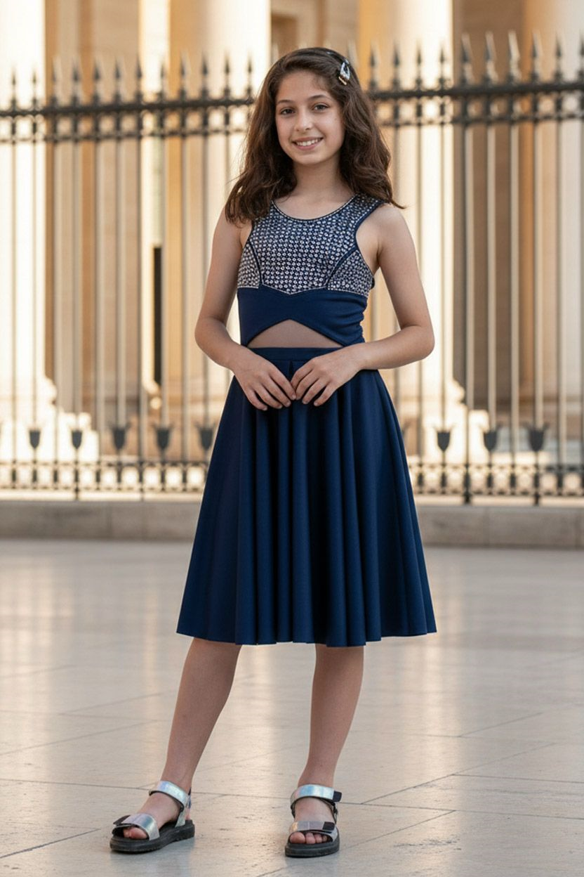 9-14 Ans Robes De Soirée à Imprimé Pierre Bleu Foncé MDV320MDV320-LACİVERTModaviki