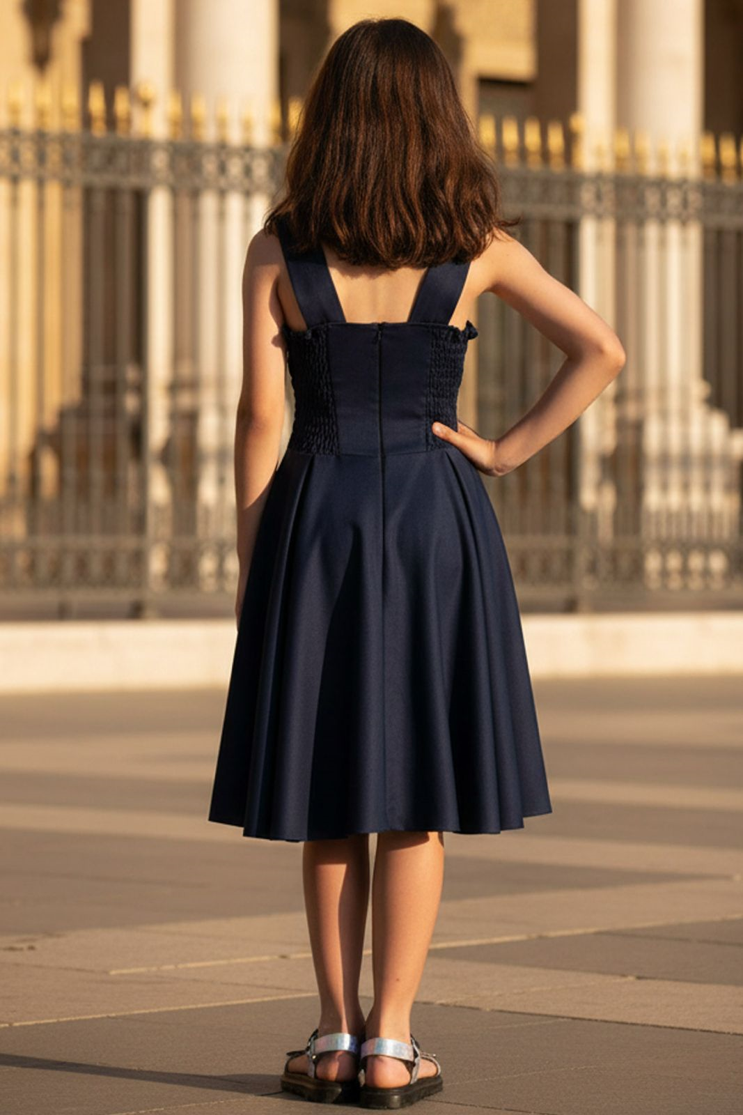 9-14 Ans Robes De Soirée à Imprimé Pierre Bleu Foncé MDV320MDV320-LACİVERTModaviki