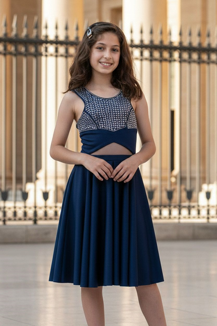 9-14 Ans Robes De Soirée à Imprimé Pierre Bleu Foncé MDV320MDV320-LACİVERTModaviki