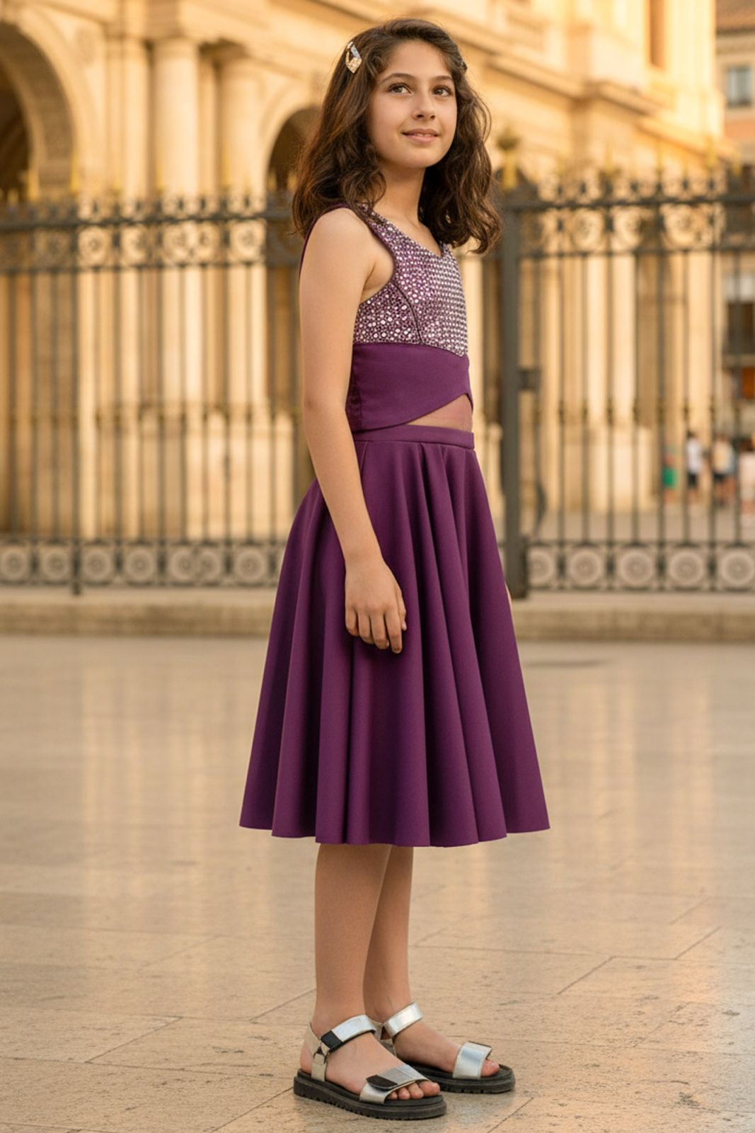 9-14 Years Old Stone Print Evening Dresses Lila MDV320MDV320-LİLAModaviki