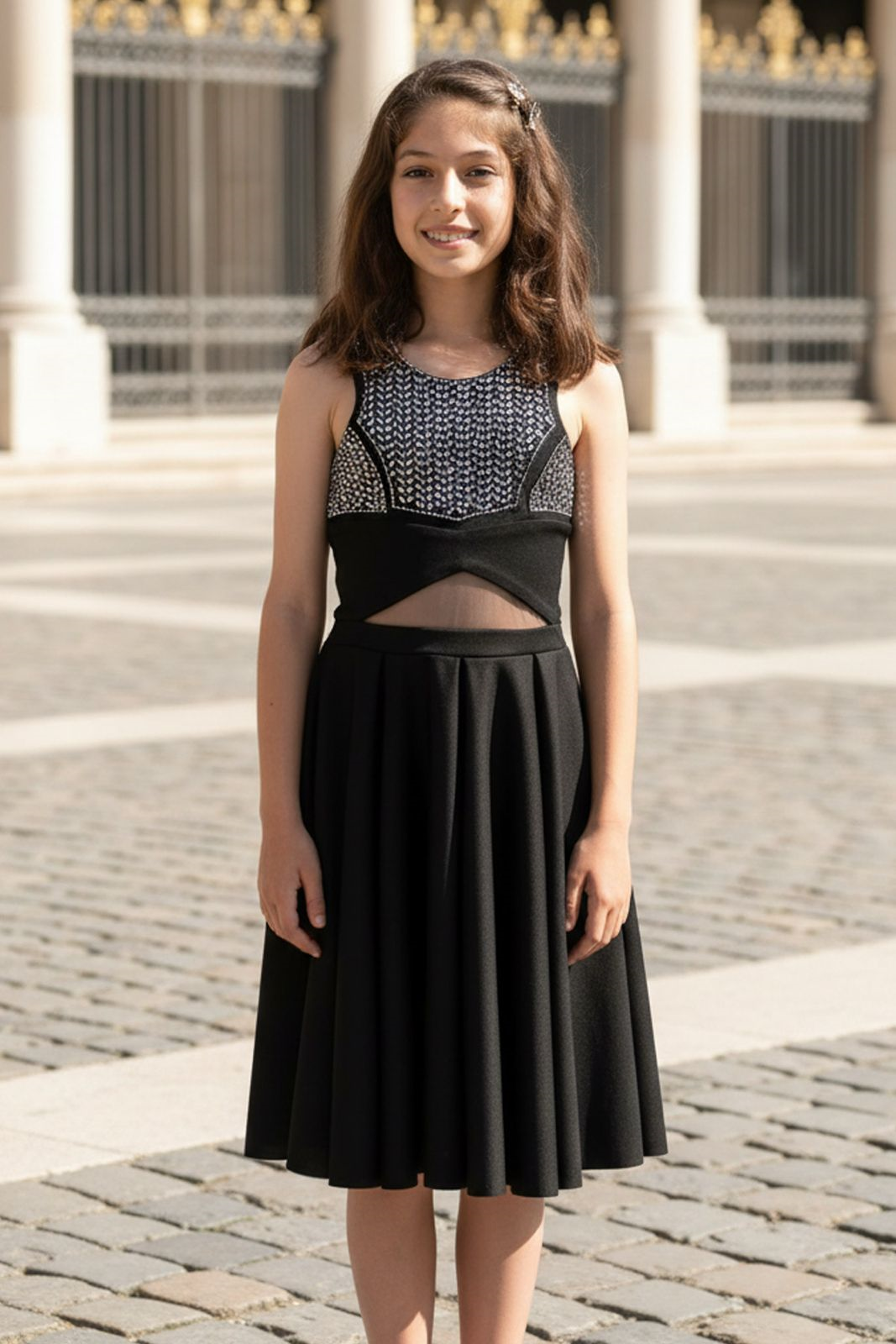 9-14 Years Old Stone Print Evening Dresses Black MDV320MDV320-SİYAHModaviki
